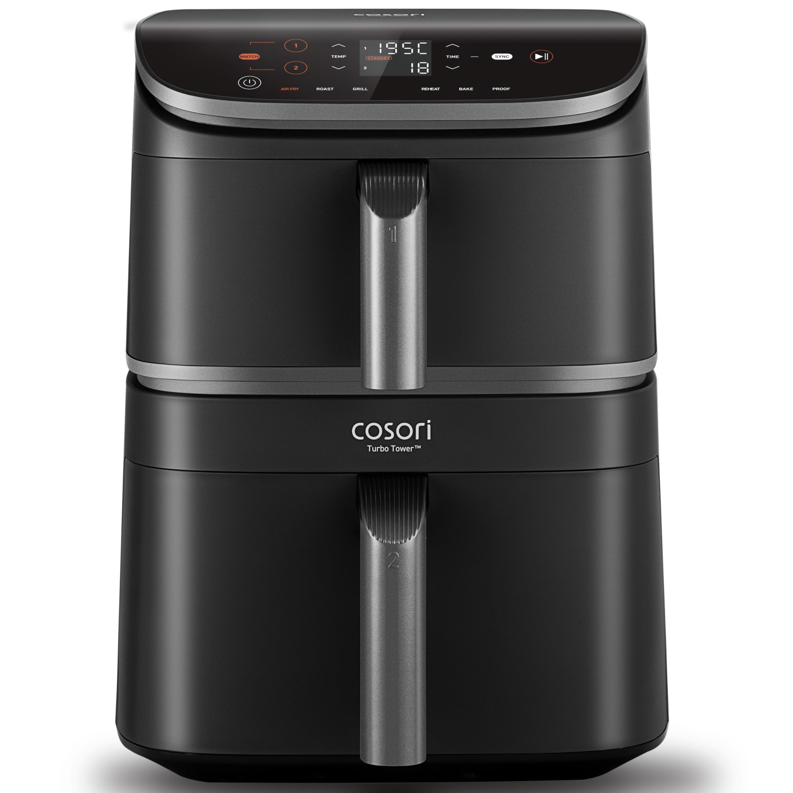COSORI TurboTower Dual Air Fryer 10.8L, Space-Saving Stacked Design for 3-Layer Cooking, Prepare Full Meals at Once with Rapid Heat Tech for Faster & Even Crisp Results, Energy Efficient, App Recipes