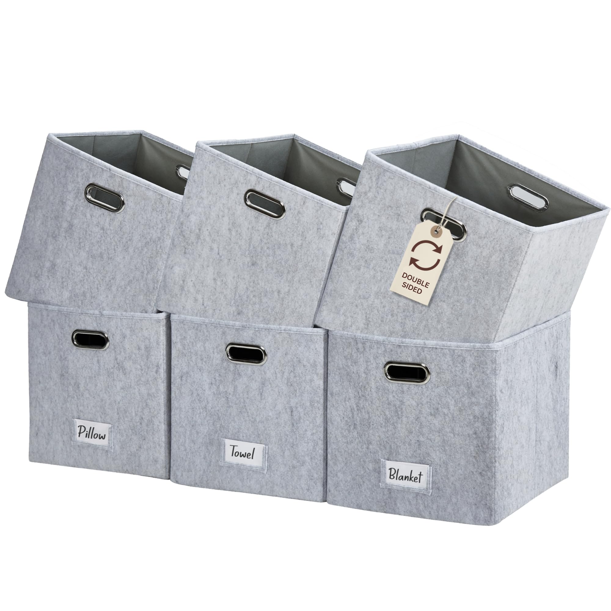 DECOMOMO Storage Baskets | Storage Boxes Fabric Organiser Storage for Wardrobe, Toys, Shelves, Office, Home & Nursery (Large Grey and White 15 x 11 x 9.5 – Set of 3) — view 23
