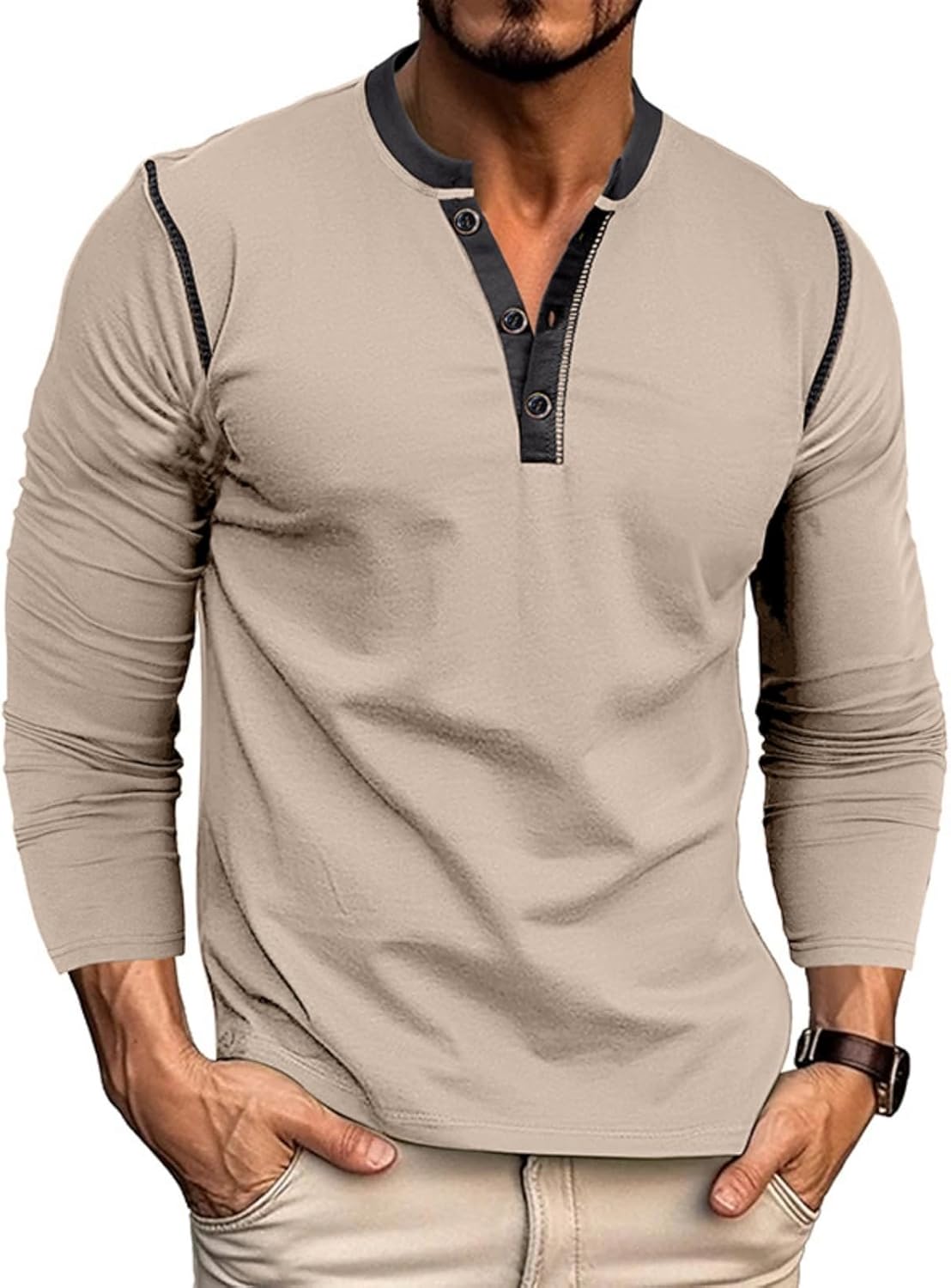 Mens Henley Shirts Long Sleeve Casual Button T-Shirt Classic Basic Cotton Lightweight Stylish Pullover Tees