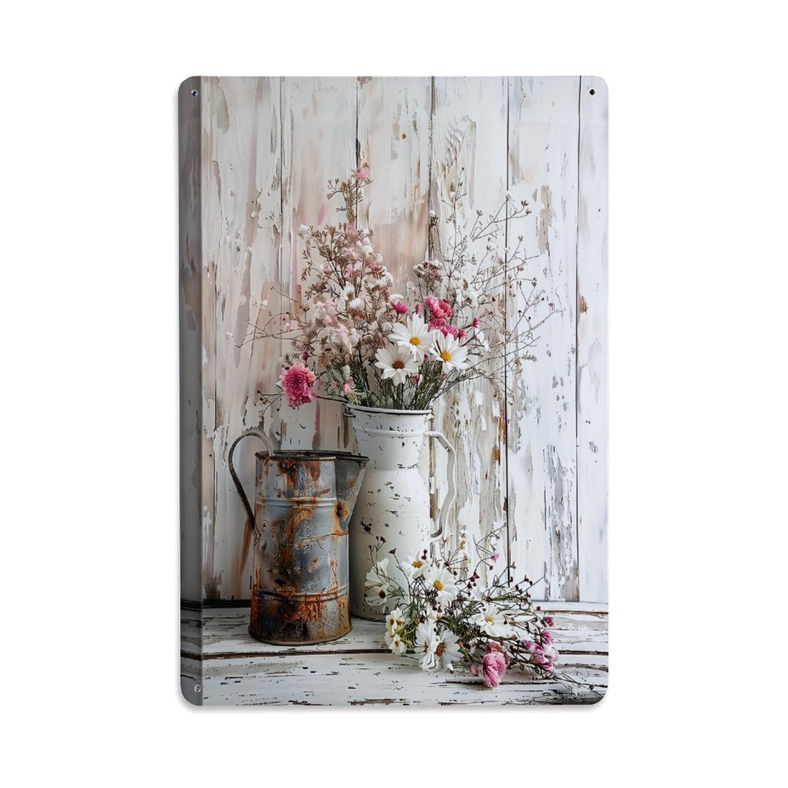 Jdfenggu Vintage Floral Arrangement Rustic Vase Decor Retro Metal Tin Sign, Decor Art Poster For Bar, Home, Man Cave, Kitchen, Laundry Room Gift 8X12inch