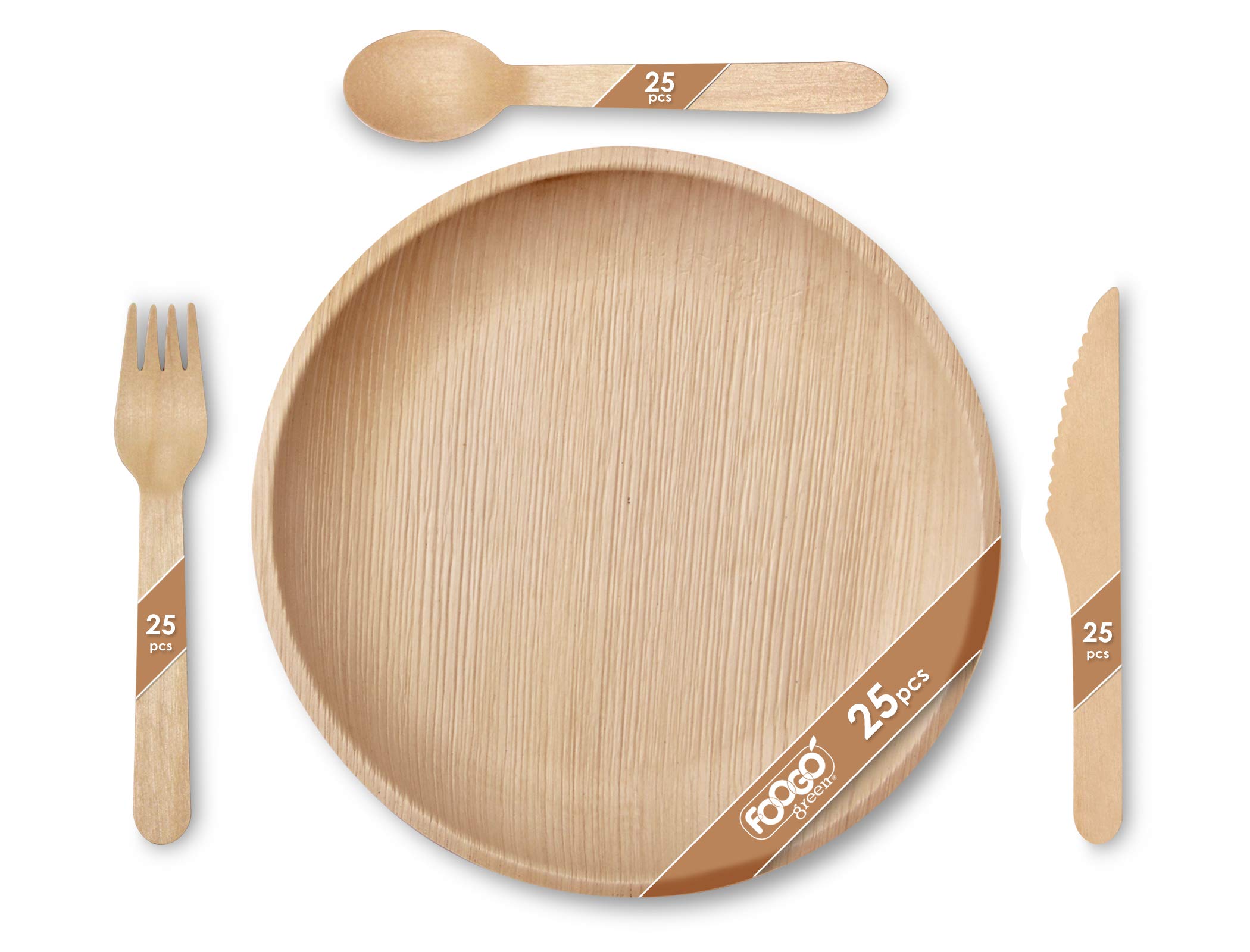 Buy FOOGO Green 100pcs Disposable Palm Leaf Plates and Wooden Cutlery