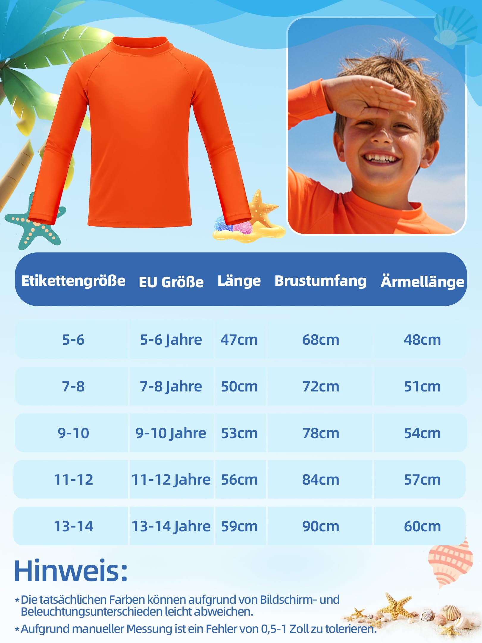 Schwimmshirt Jungen Langarm Badeshirt Kinder Badeanzug Rashguard Shirt Schnelltrocknend