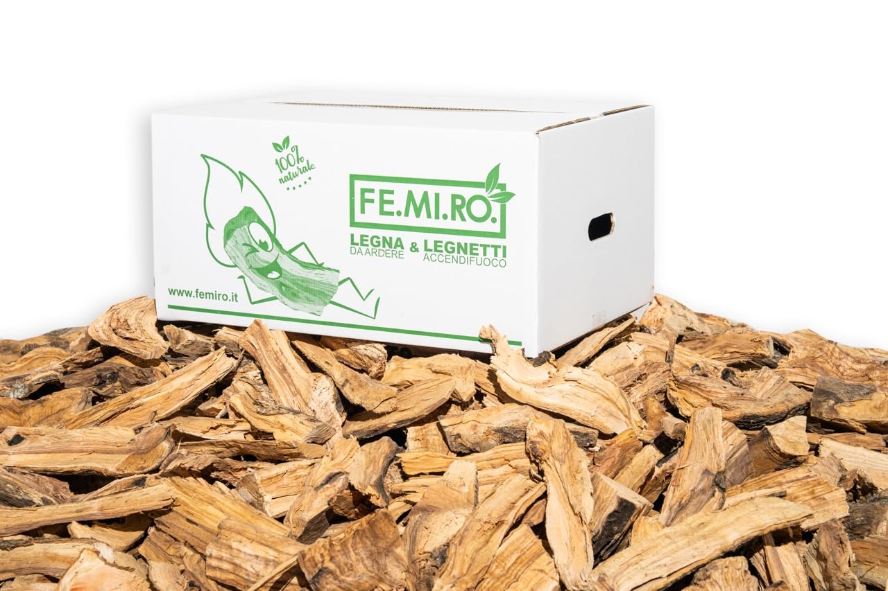 Legna da Ardere di Olivo in Scaglie BIGCHIPS in Scatole da 20 kg – Accendi Camino e Mantenimento Fiamma – Per Camino, Stufa, Forni, Pizzerie e Barbecue – Fornitura 20 kg