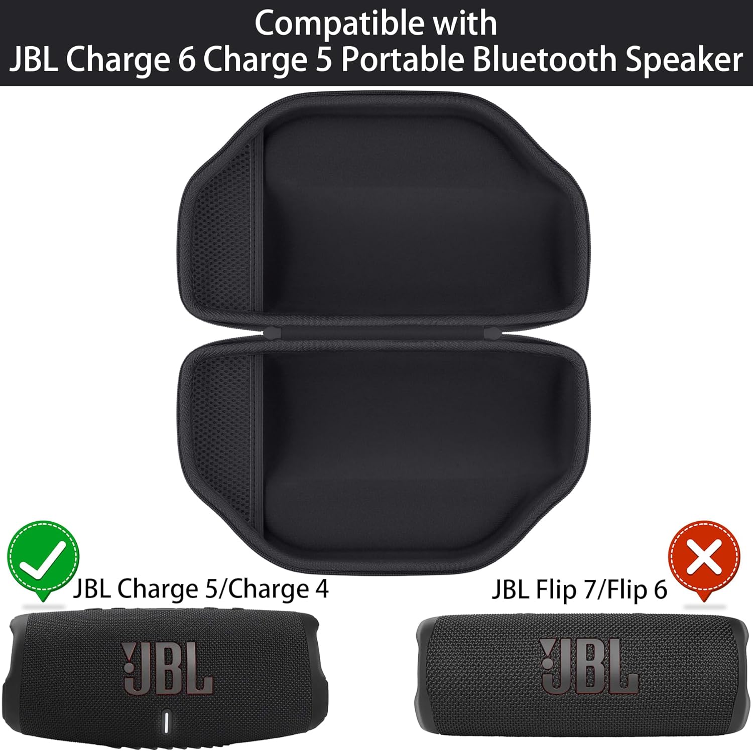 Hard Portable Case Compatible with JBL Charge 6/Charge 5 Portable Waterproof Bluetooth Speaker(Black Case) - Image 3