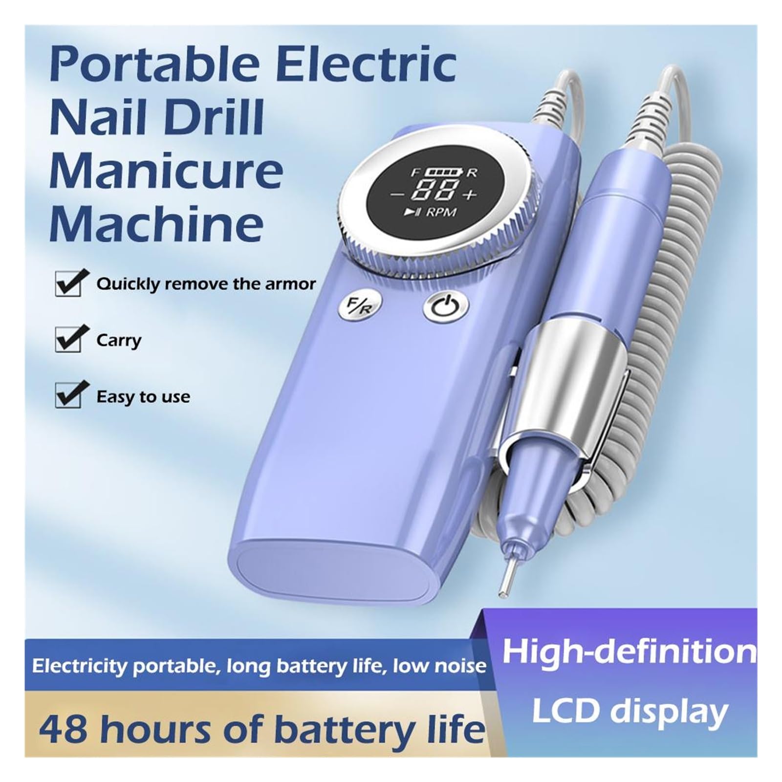 Torno para Uñas, Taladro eléctrico for uñas, 45000RPM, lima de uñas inalámbrica portátil for uñas de Gel acrílico, manicura, pedicura, herramientas de forma de pulido(Bianco)