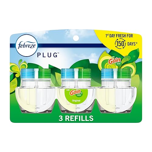 Febreze Plug In Air Freshener, Odor-Fighting Scented Oil Refill, Air Fresheners for Home and Bathroom and Kitchen, Long Lasting for Strong Odors, Gain Original Scent, 0.87oz Refills, 3 Count - 3 Fl Oz (Pack of 1)