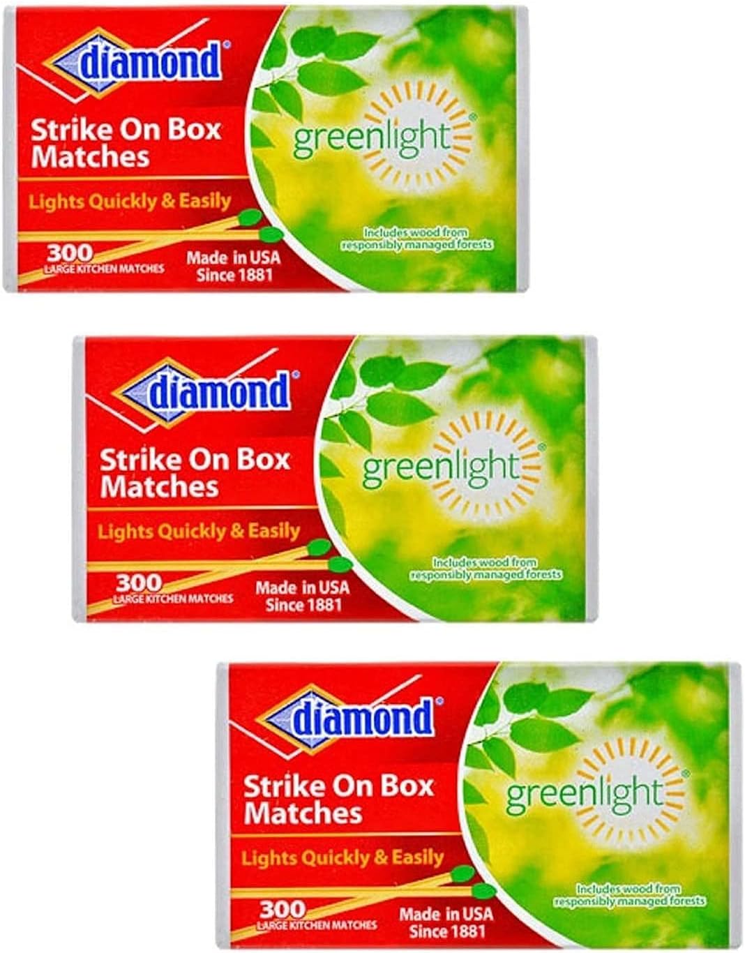 DIAMOND- STRIKE ON BOX MATCHES [3 BXS OF 300]