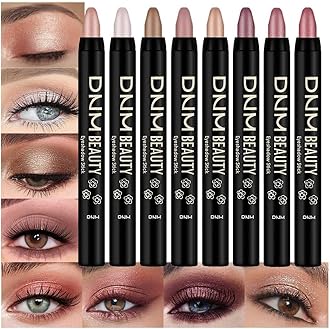 8Pcs Cream Eye Shadow Brightener Sticks Makeup Sets, Champagne Pearl Bronze Putty Sand Orchid Rose Gold Shimmer Matte Eyeshadow Eyeliner Pencil Applicator Stick Palette Makeup for Older Women 08