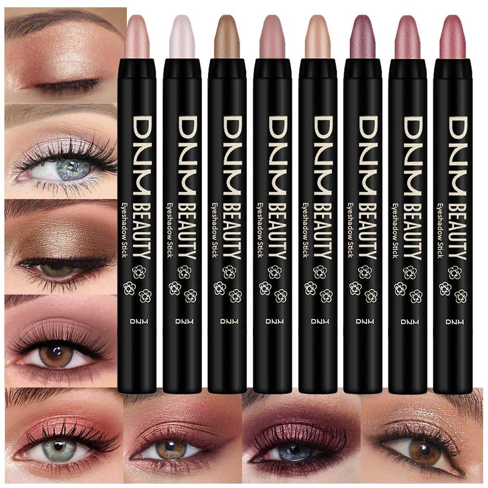 evpct 8Pcs Cream Eye Shadow Brightener Sticks Makeup Sets, Champagne Pearl Bronze Putty Sand Orchid Rose Gold Shimmer Matte Eyeshadow Eyeliner Pencil Applicator Stick Palette Makeup for Older Women 08