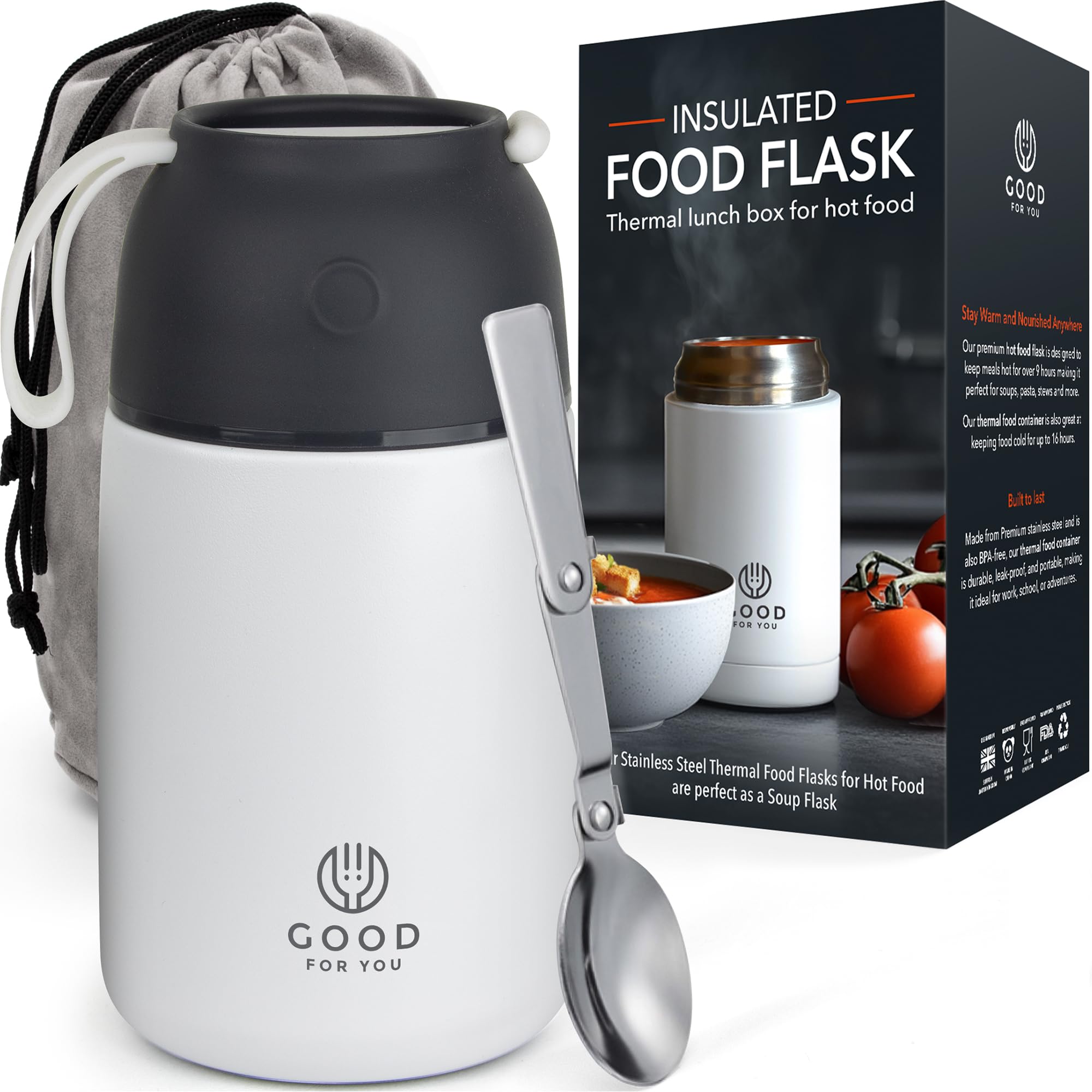 Thermal Food flask for hot food, Soup containers, ideal as a thermal lunch box, soup flask or food warmer lunch box - Stainless Steel insulated hot food jar