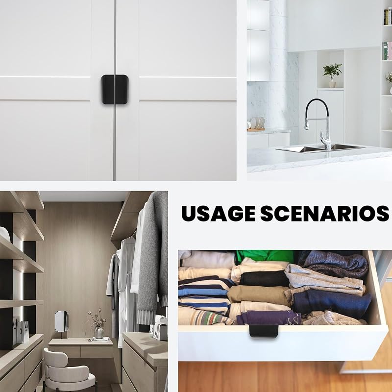 Zxglxinyao 10 bucăți mâner modern ascuns din aluminiu pentru mobilier de bucătărie, negru, distanță între găuri 64 mm, mâner pentru sertar de dulap și garderobă