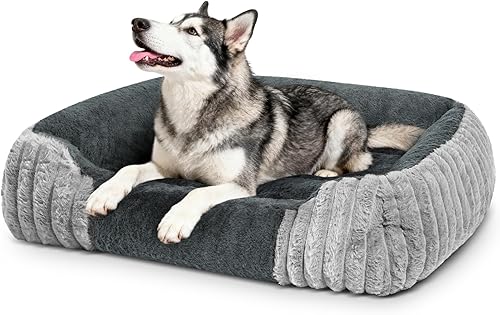 Miniatura 18 de Camas para perros pequeños de 28x20 pulgadas, cama ortopédica tipo sofá con lados cómodos para perros con espuma viscoelástica triturada NEGRO+gris