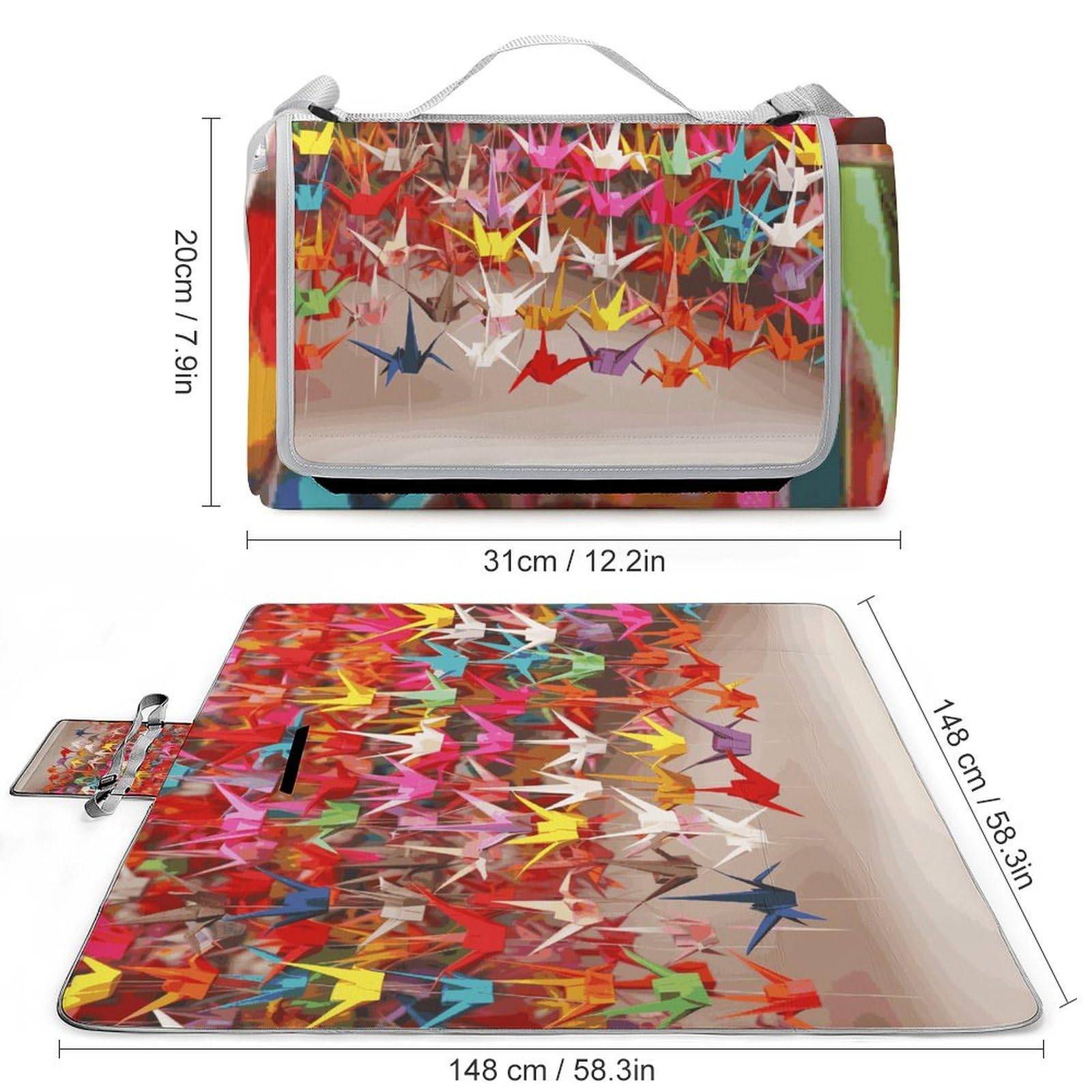 LMHLDSC Beach Blankets for Adults Waterproof Portable Foldable Origami Paper Cranes Outdoor Picnic Blanket Beach Mat for Camping Hiking Family Travel