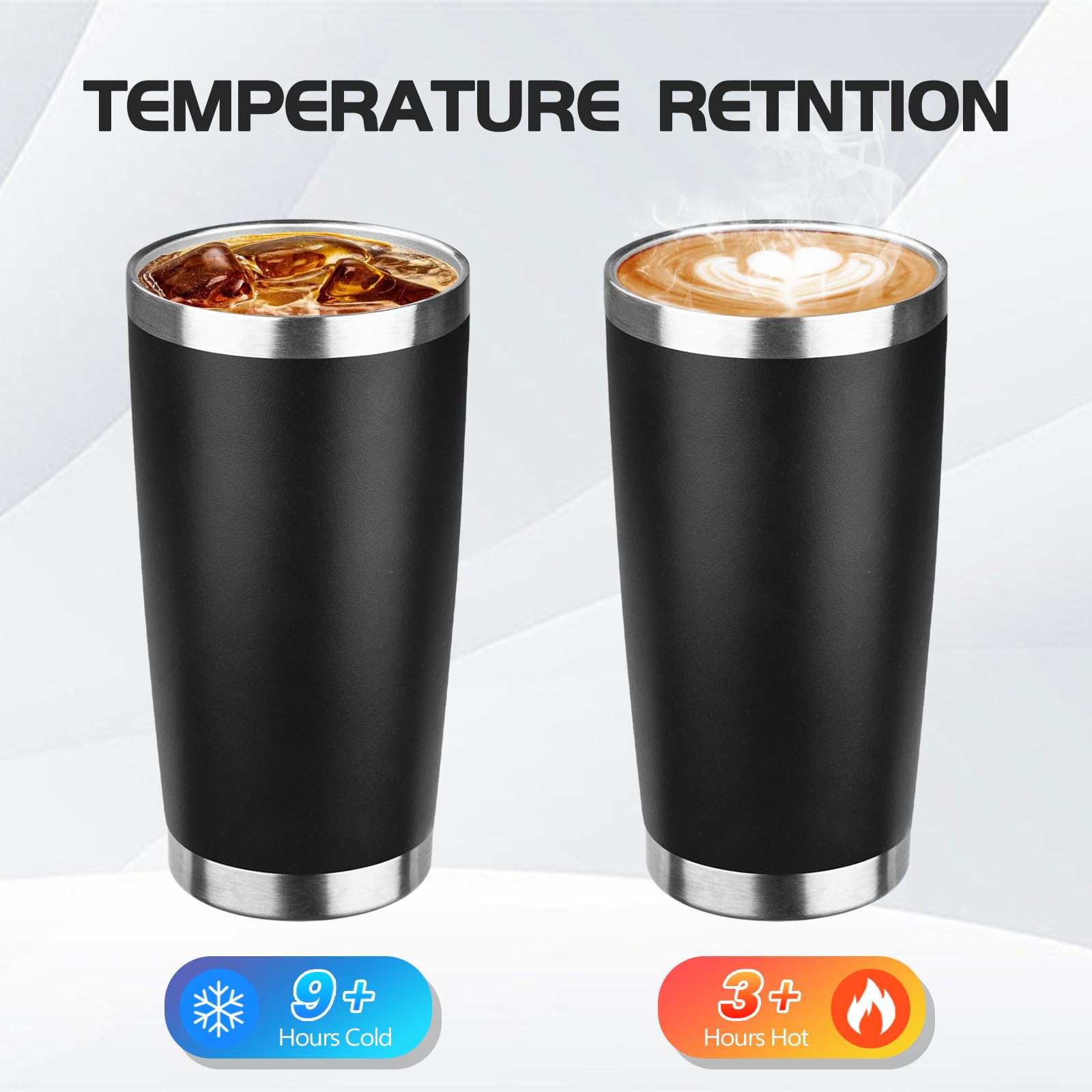 StarSpeed 590 ml, 6 Stück, isolierte Becher mit Deckel, Edelstahl, doppelwandig, Reise-Kaffeetassen, pulverbeschichtet, Metall, Thermobecher für drinnen und draußen für heiße und kalte Getränke
