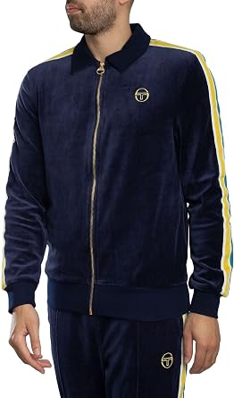 Sergio Tacchini Men's Monte Velour Track Top Jacket Maritime Blue/Mango Mint