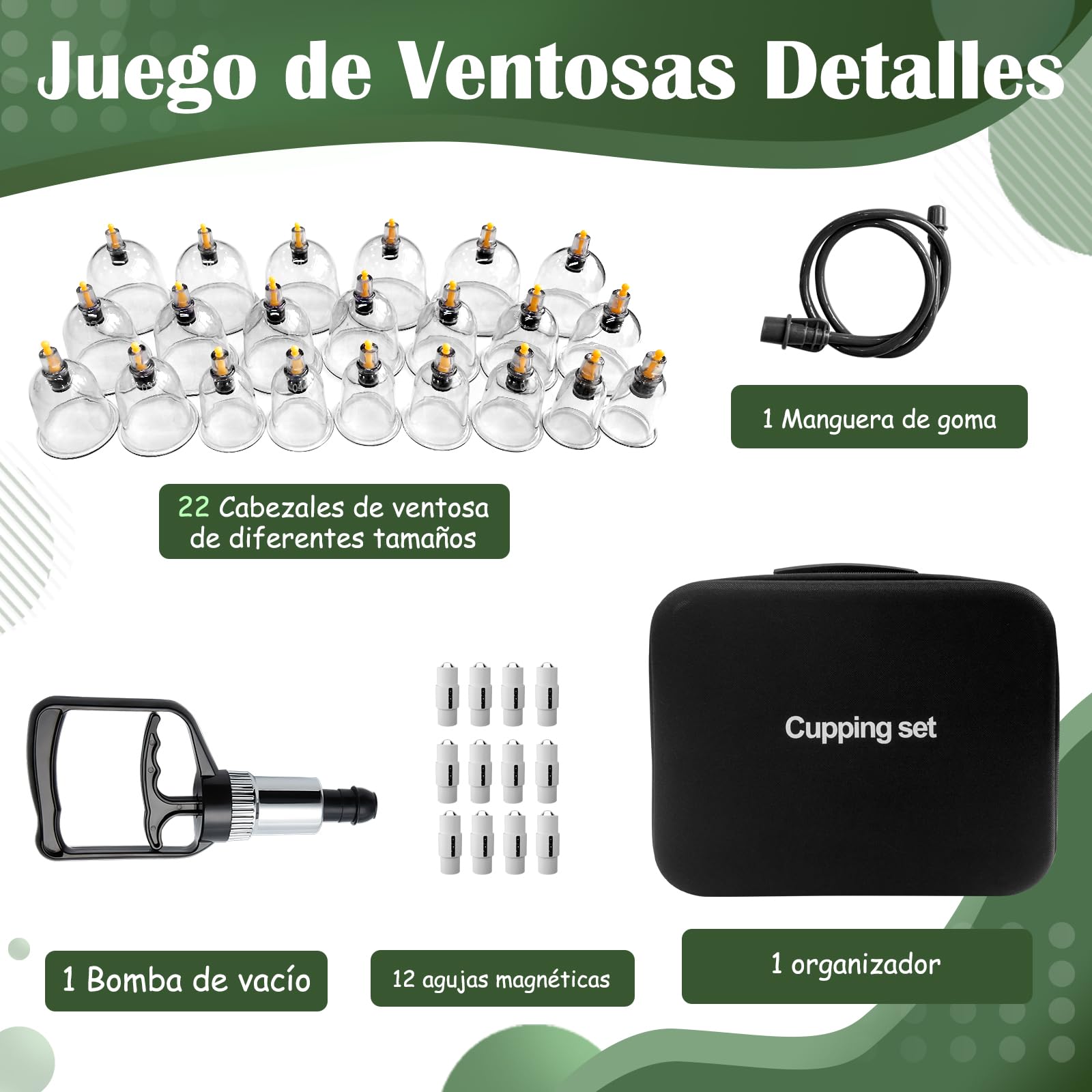 Ventosas Fisioterapia con Bomba de Vacío, 22 PCS Ventosas Anticelulitica | Masaje para Vacumterapia, Cupping Set para Faciales y Cuerpo, Alivia rigidez y dolor muscular, y mejora los nudos fasciales