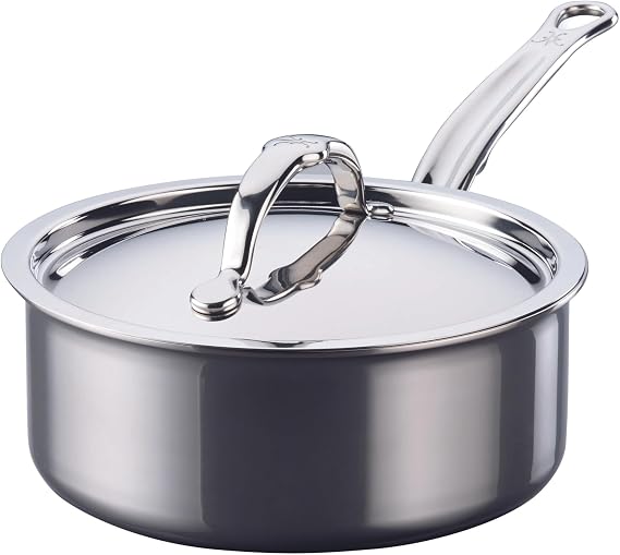 Hestan NanoBond Molecular Titanium Saucepan with Lid, 2-Quart - PFAS-Free Stainless Steel, 4x Stronger, 1050F Oven Safe, Induction Compatible, Handcrafted Italy