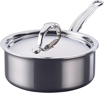 Hestan NanoBond Molecular Titanium Saucepan with Lid, 2-Quart - PFAS-Free Stainless Steel, 4x Stronger, 1050F Oven Safe, Induction Compatible, Handcrafted Italy