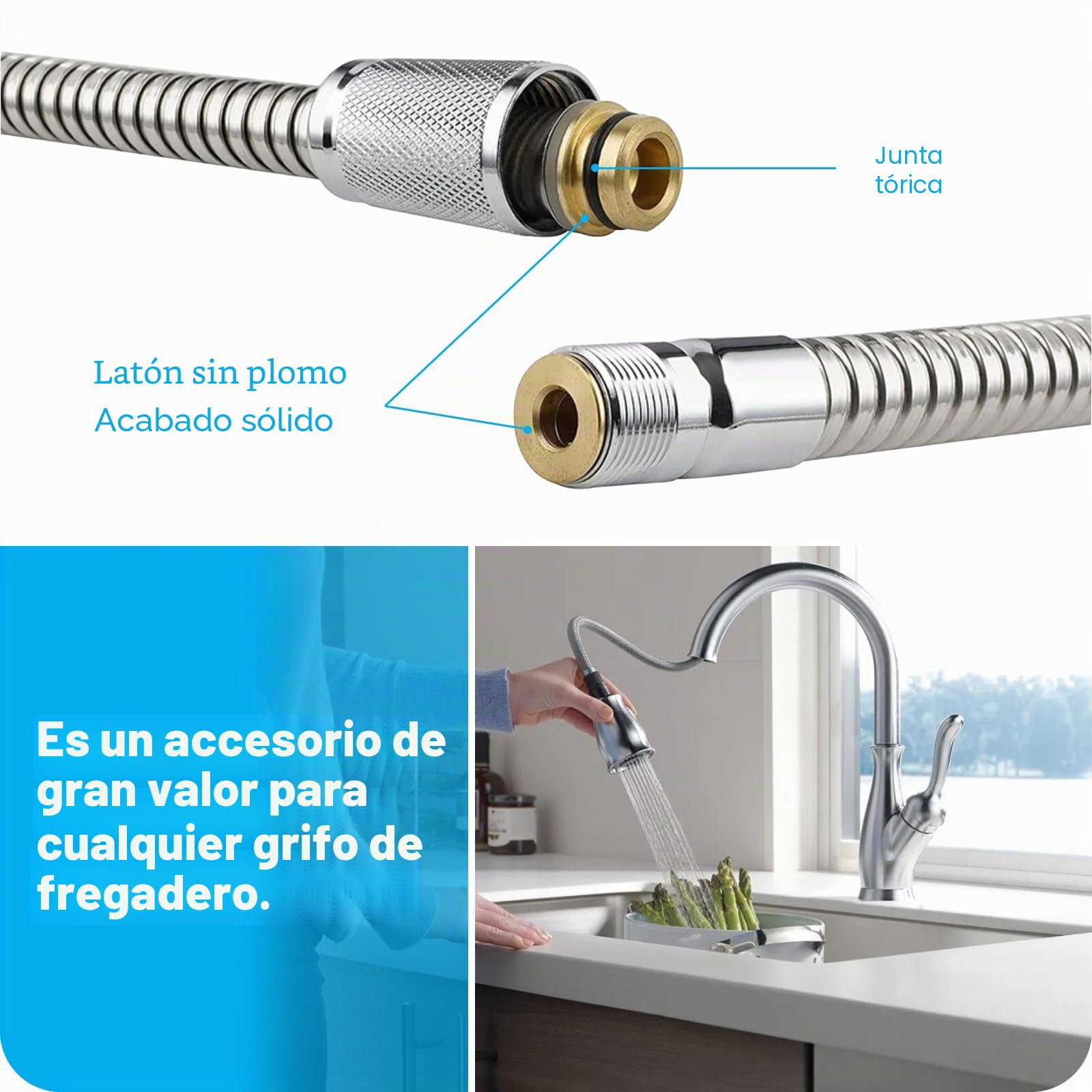 Kit de repuesto de manguera de grifo de cocina de 3 piezas compatible con grifos extraíbles Grohe 48293000, manguera rociadora flexible extraíble