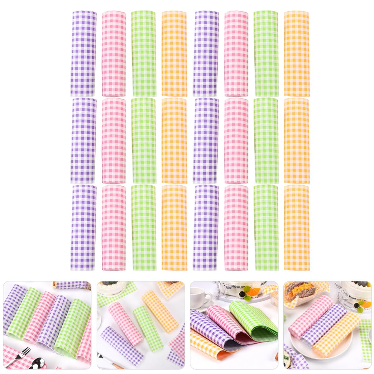 400 Feuilles de Papier Sulfurisé Réutilisable pour Cuisson Papier Anti-graisse Épais Coloré à Carreaux pour Restauration et Stands Alimentaires