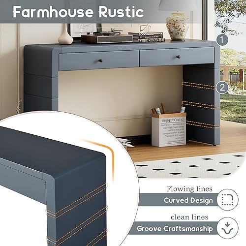 Miniatura 154 de Mesa consola contemporánea con parte superior de madera de hormigón de inspiración industrial, armario de almacenamiento de acento para sala de Gris