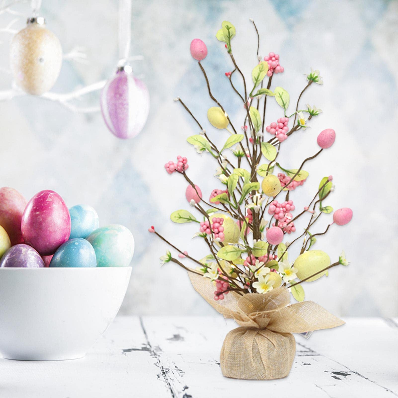 Albero di uova di Pasqua, albero decorativo a forma di uovo di Pasqua, decorazione luminosa a LED per scrivania, ornamento da scrivania (A