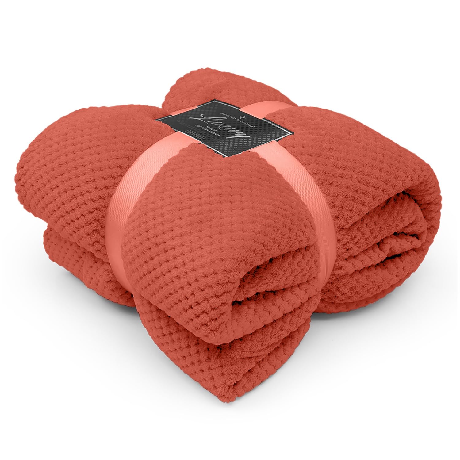 Gc Gaveno Cavailia Rust Throws Waffle Throws For Sofas, Lightweight Soft Sherpa Fleece Blanket For Bed Settee, Thermal Warm & Cosy Double Bed Blanket Throw, 150X200 Cm Rust