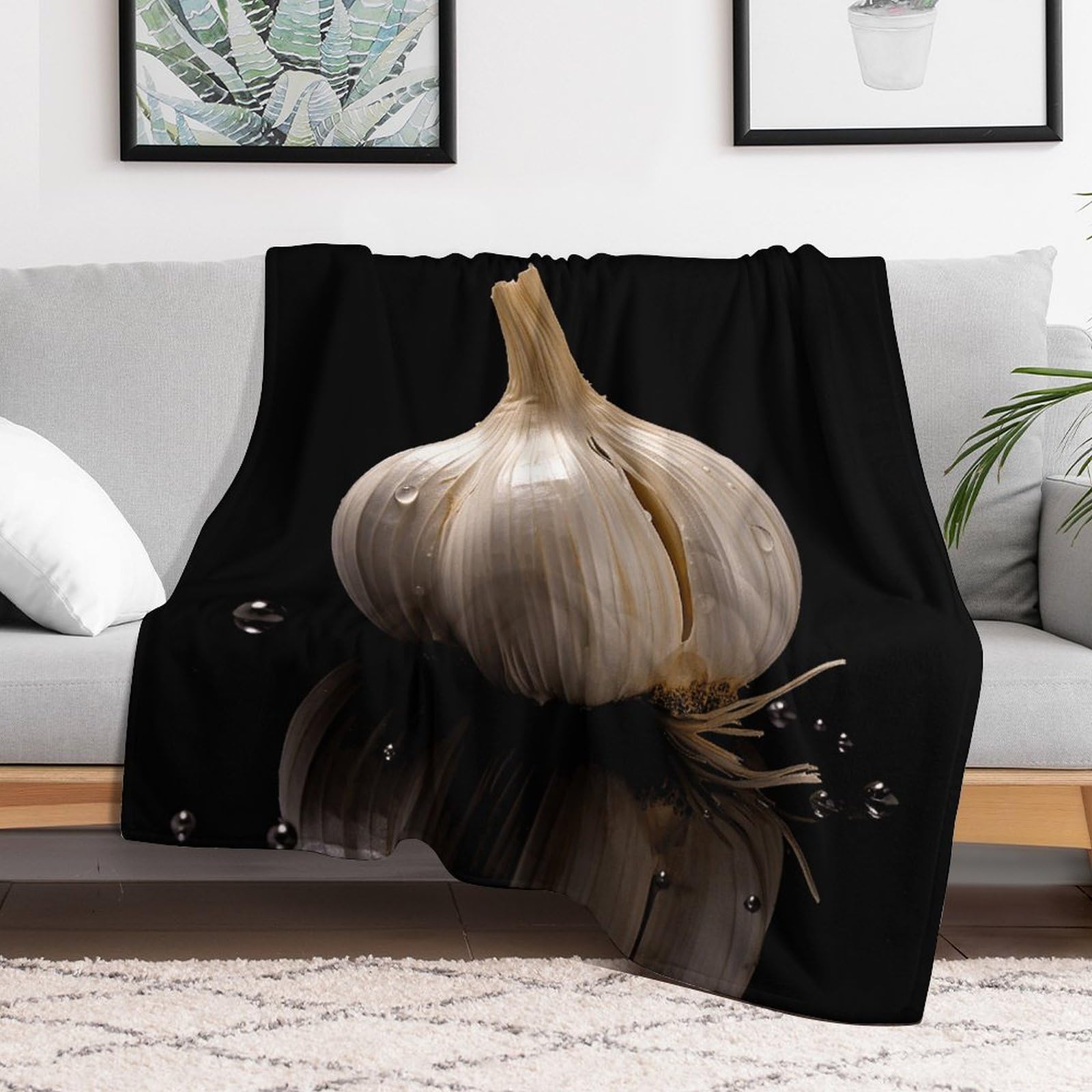 Couverture en micro polaire 152x203 cm imprimé ail cru pour lit et canapé