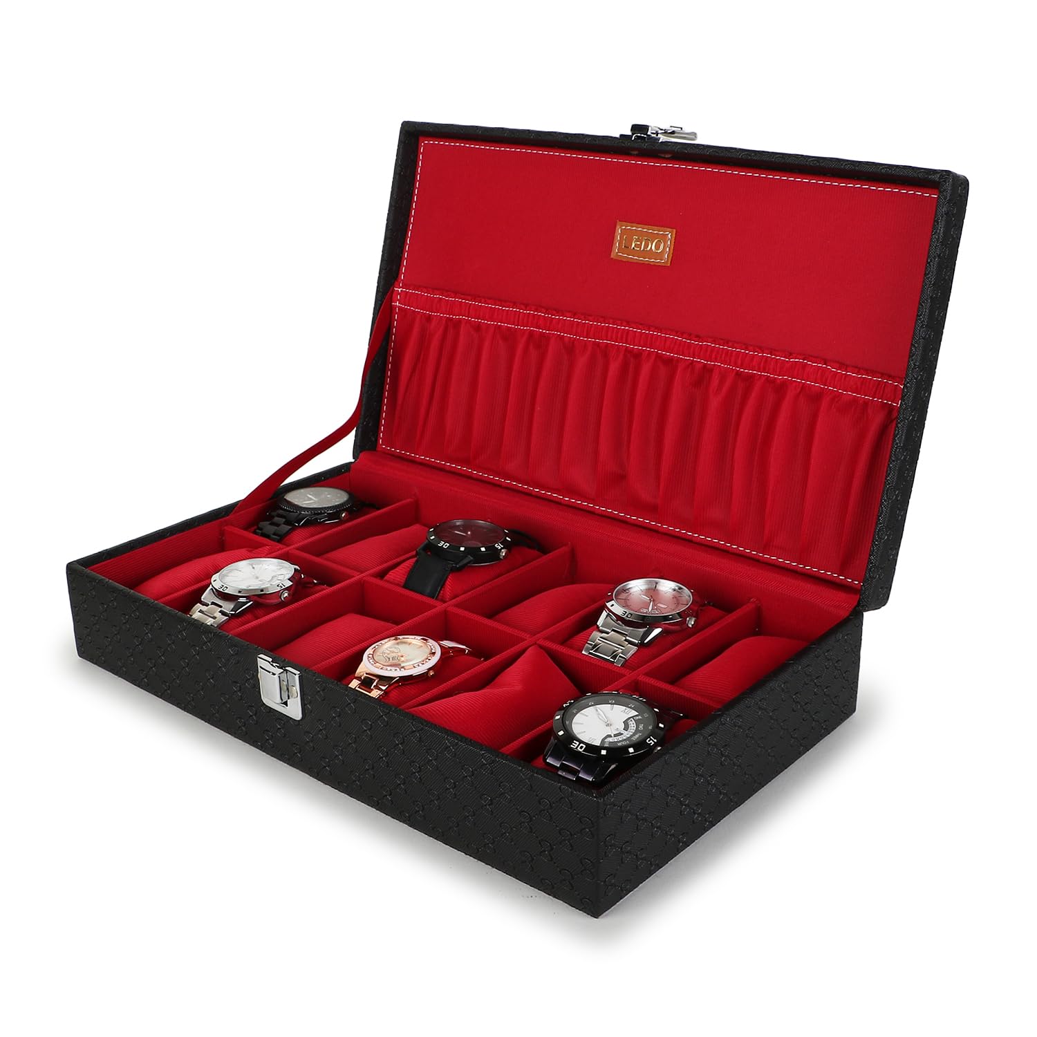 LEDO Unisex Watch Box Holder Organizer Case In 12 Slots of watches In Black & Cream color (B0CT93J1H9) Amazon Price History, Amazon Price Tracker