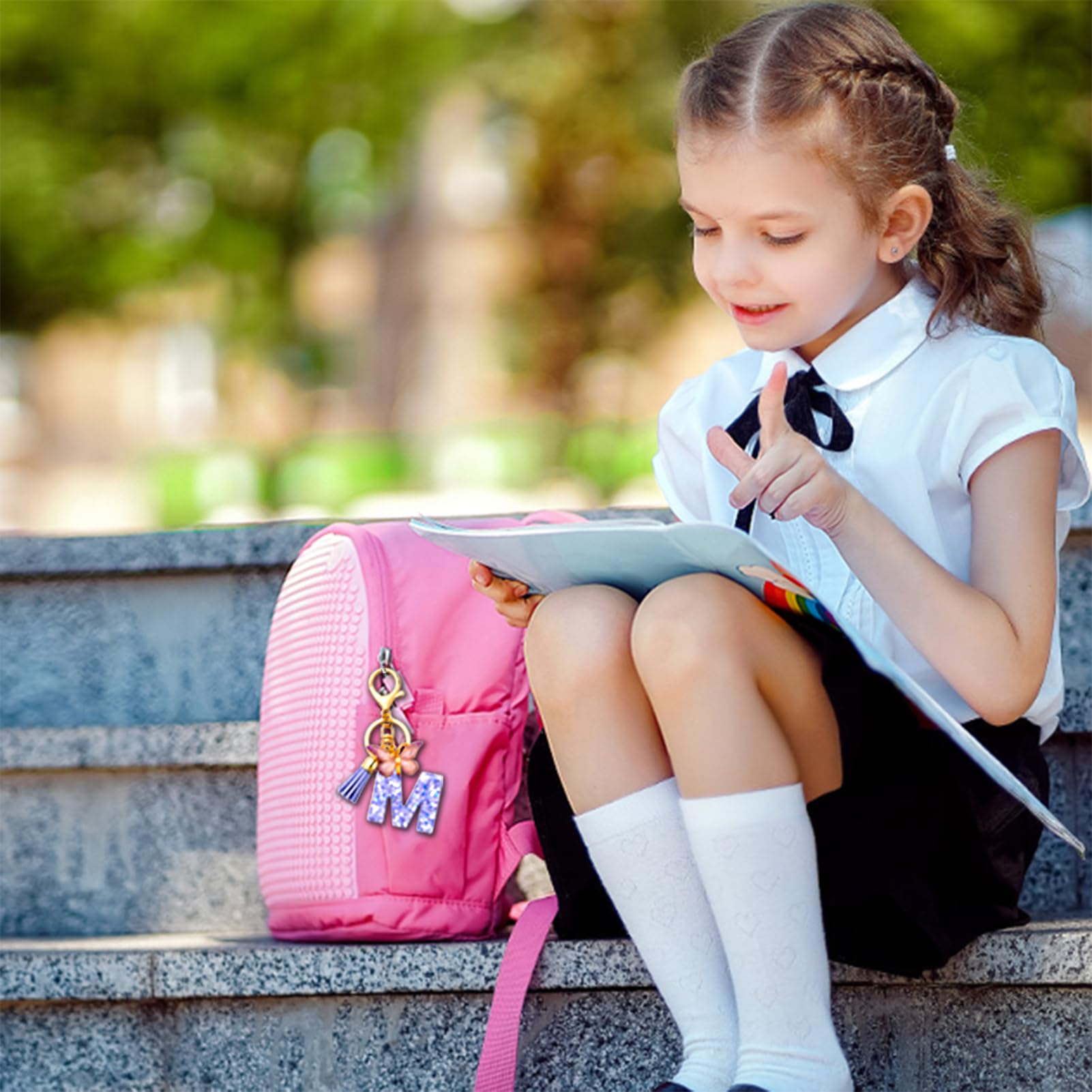 MORSUNBELA Portachiavi Donna con Iniziale Portachiavi Ragazza Lettera Portachiavi Farfalla Borsa con Iniziale