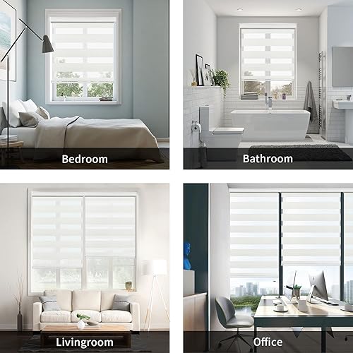 Miniatura 7 de Allbright Persianas enrollables de doble capa con diseño de cebra blanca para ventana de 53 pulgadas de ancho x 64 pulgadas de alto, para oscurecer