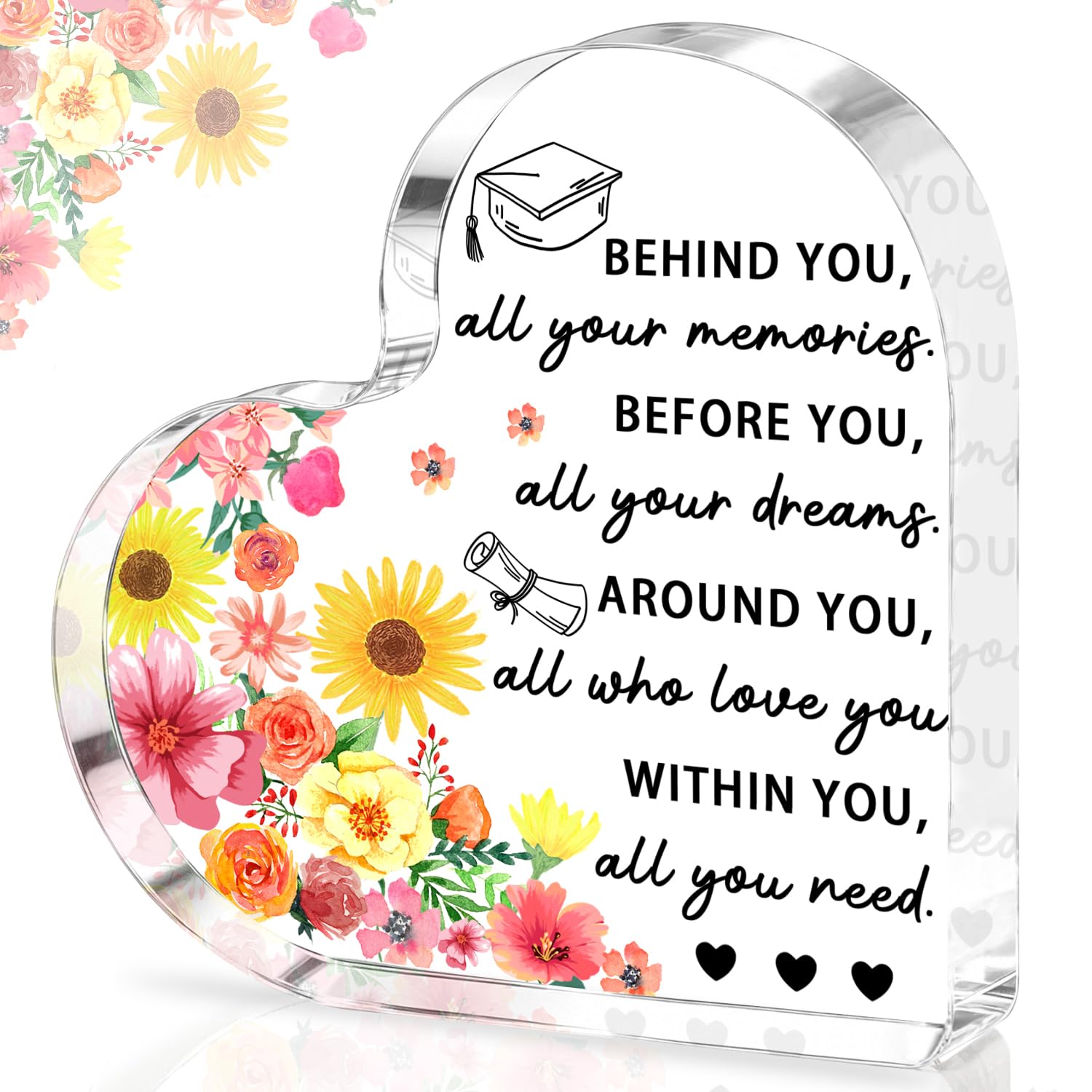 Graduation Gift for Her Him, 2026 Graduation Decorations - Engraved Acrylic Heart Plaque Graduate Gifts 4.7 × 4.7 × 0.6 inch, High School, Masters Degree, College Graduate Gift for Women, Men