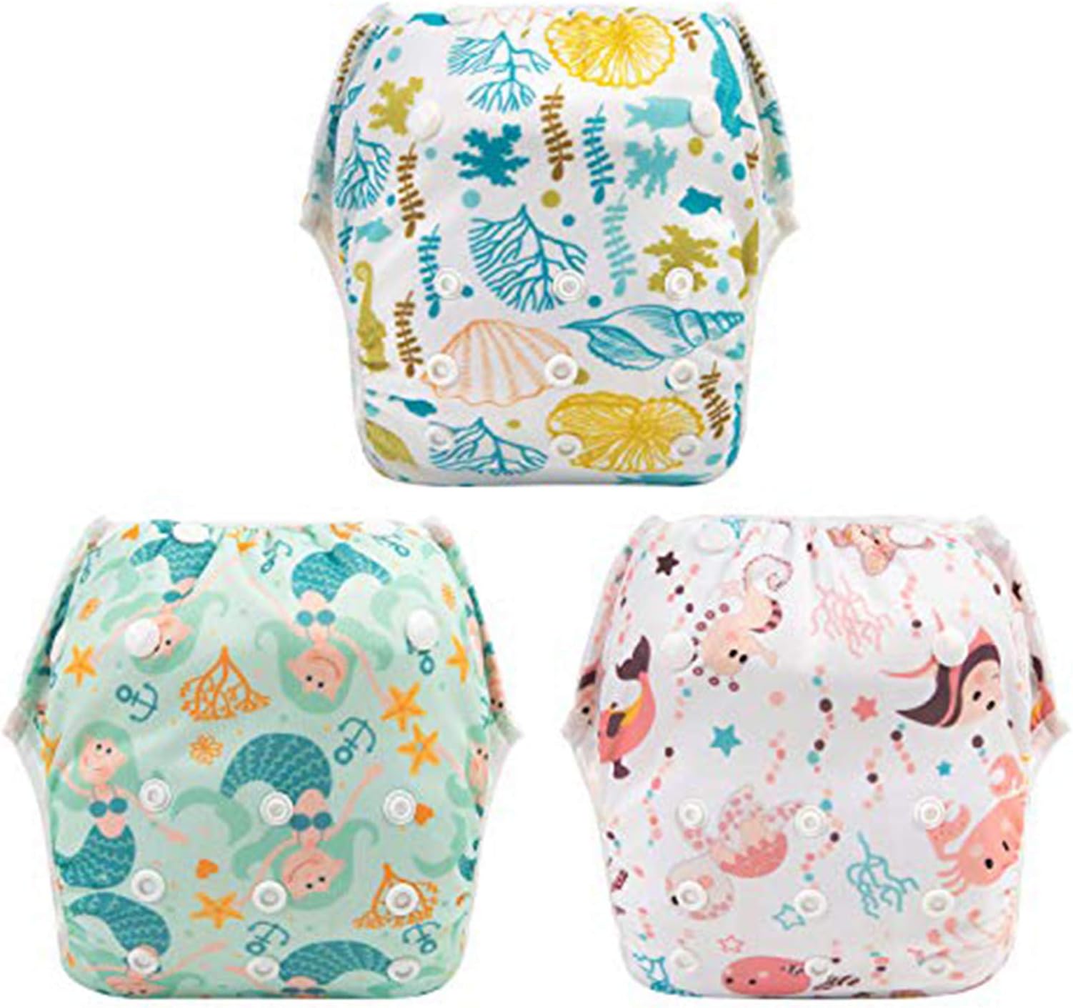Babygoal Baby Girl and Boy Swim Diapers 3 Pack Fits 0-8 Months, Reusable Adjustable Washable One Size for Baby Gifts and Swimming Lessons 3SD12-IN