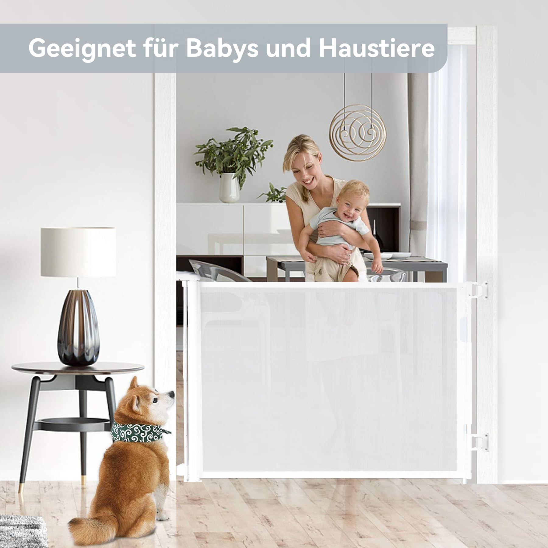 Hawthyhome Barrera protectora para escaleras, extensible, 0-180 cm, para niños, para bebés y mascotas, adecuada para escaleras, puertas, terrazas (blanco, 180 cm)