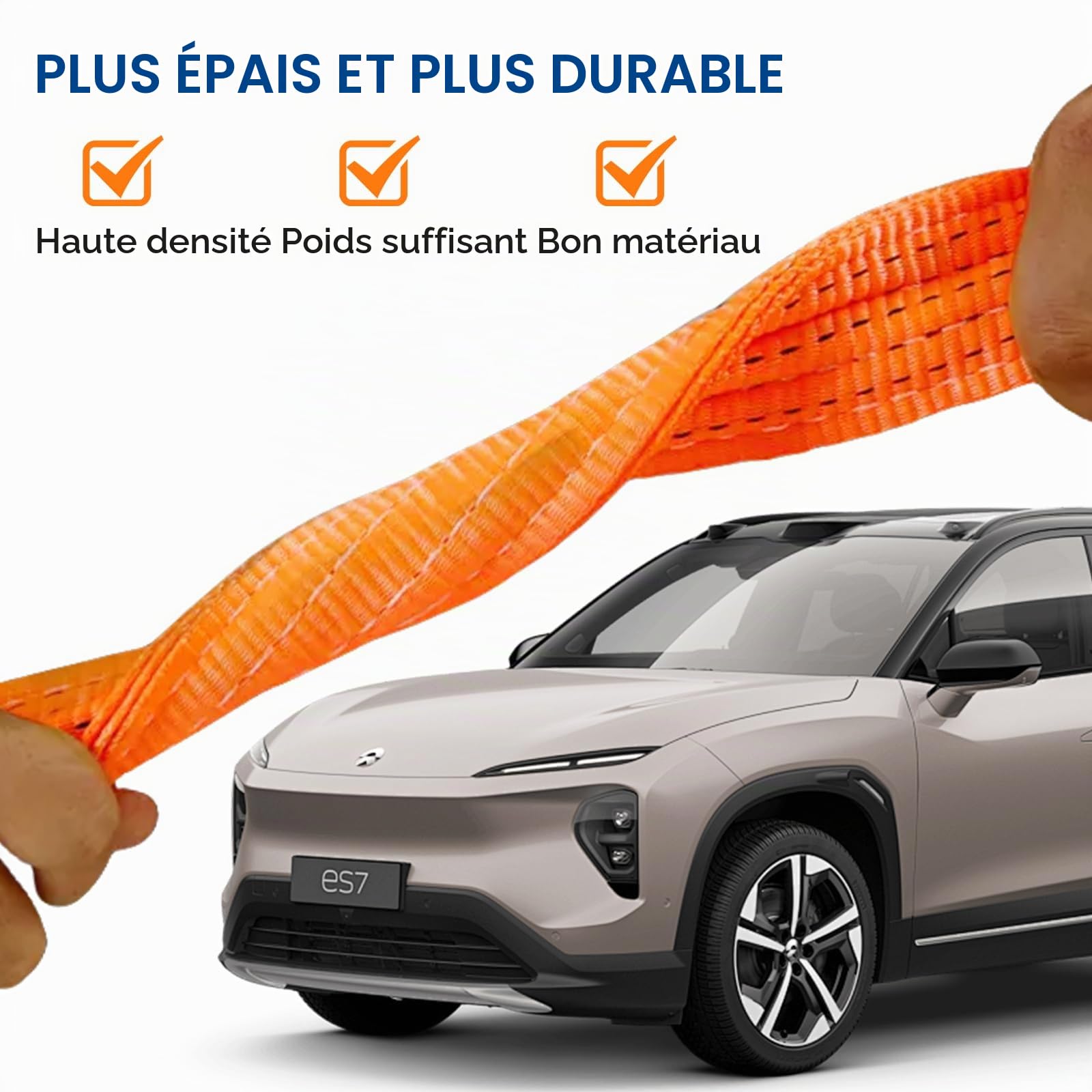 PORFOYO - Lot de 4 sangles d'arrimage transversales universelles de 50 mm x 40 cm - Sangle d'arrimage pour voiture, moto, bateau, camion, remorque - Orange - Polyester - 5 tonnes de force de serrage