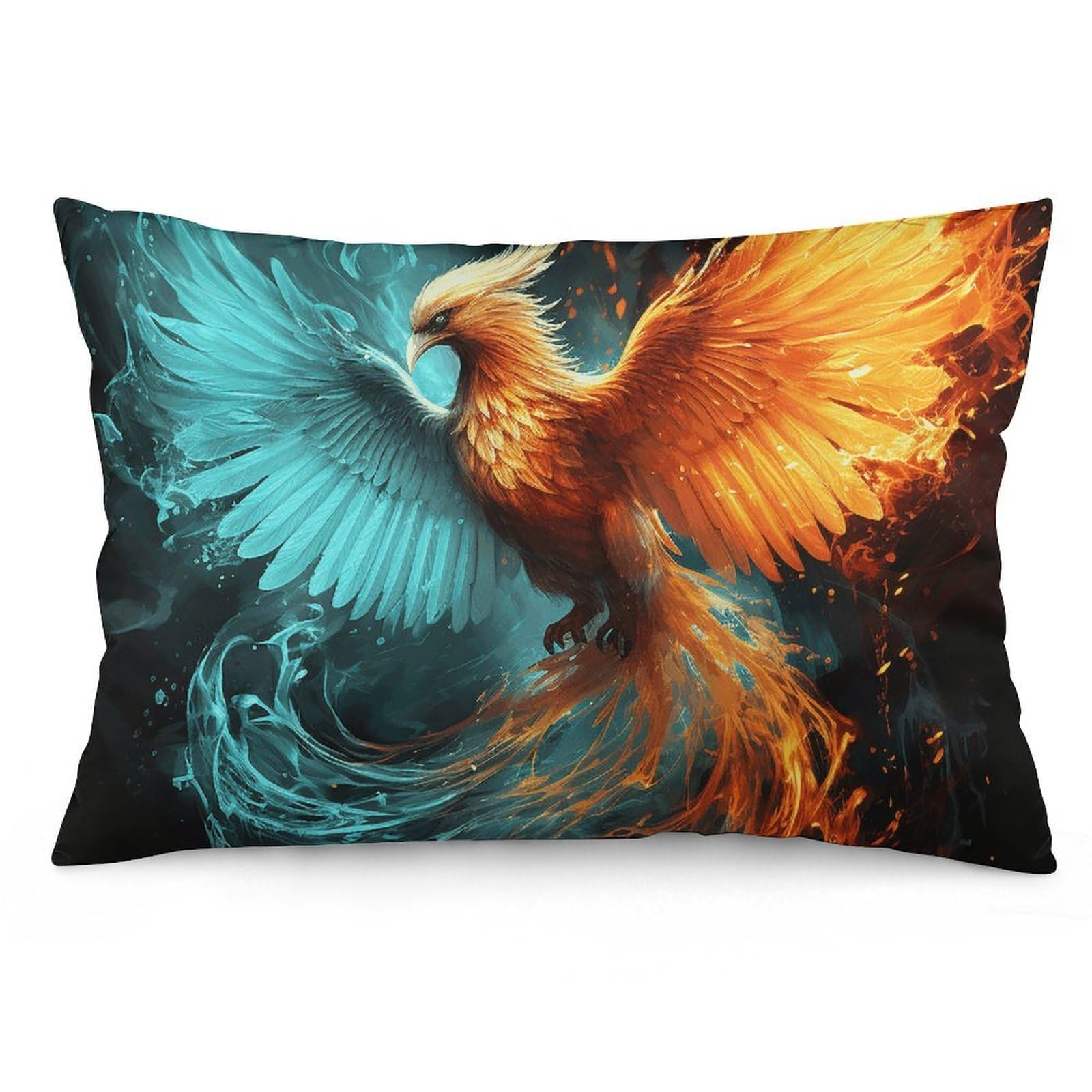 2 Pack Pillow Cases for Hair and Skin, Soft Breathable Pillow Case Covers with Hidden Zipper, Fire and Water Phoenix Pillowcase 12 "x20 Pillow Covers for Sleeping Gift