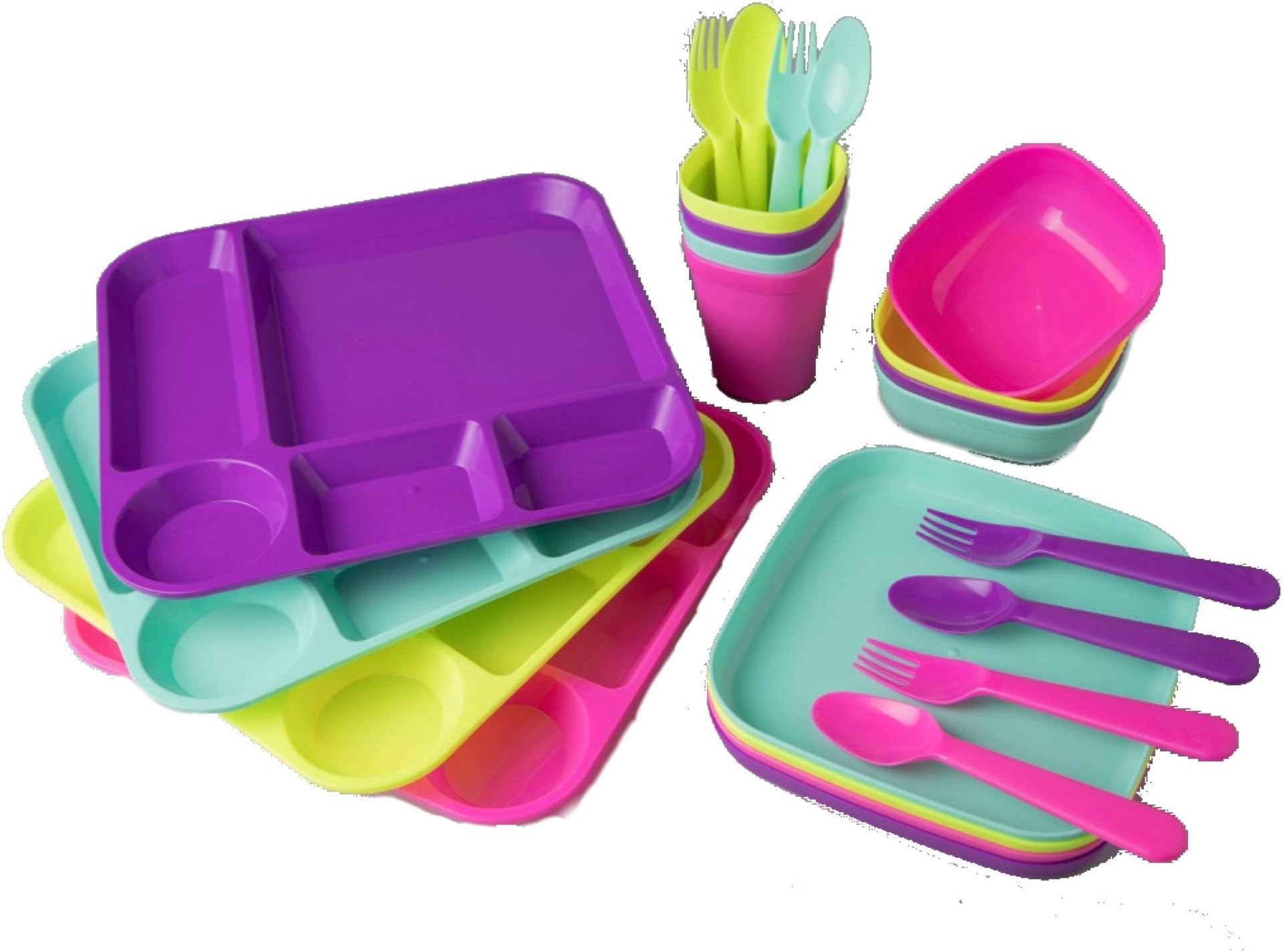 Your Zone Plastic Dinnerware Set of 4-24 Piece Kids Dinnerware Set Includes, Kids Cups, Kids Plates, Kids Bowls, Flatware Set, Kids Dishes Set are Reusable, Microwave - Dishwasher Safe, BPA Free