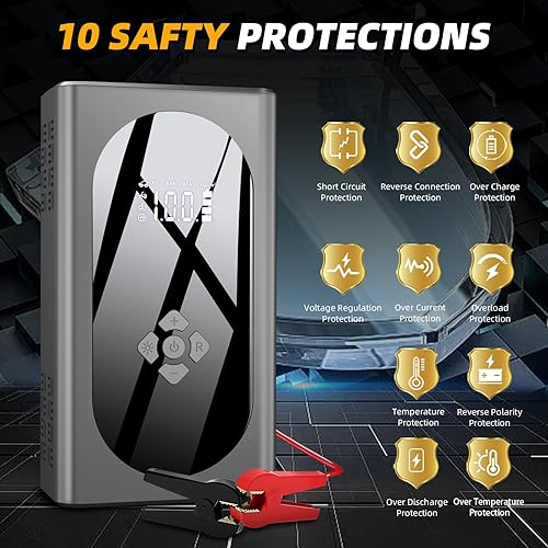 Miniatura 4 de Q12 4000A 150PSI Arrancador con compresor de aire, paquete de batería de arranque (hasta 10.0L de gasolina8.0L diesel), con pantalla grande,