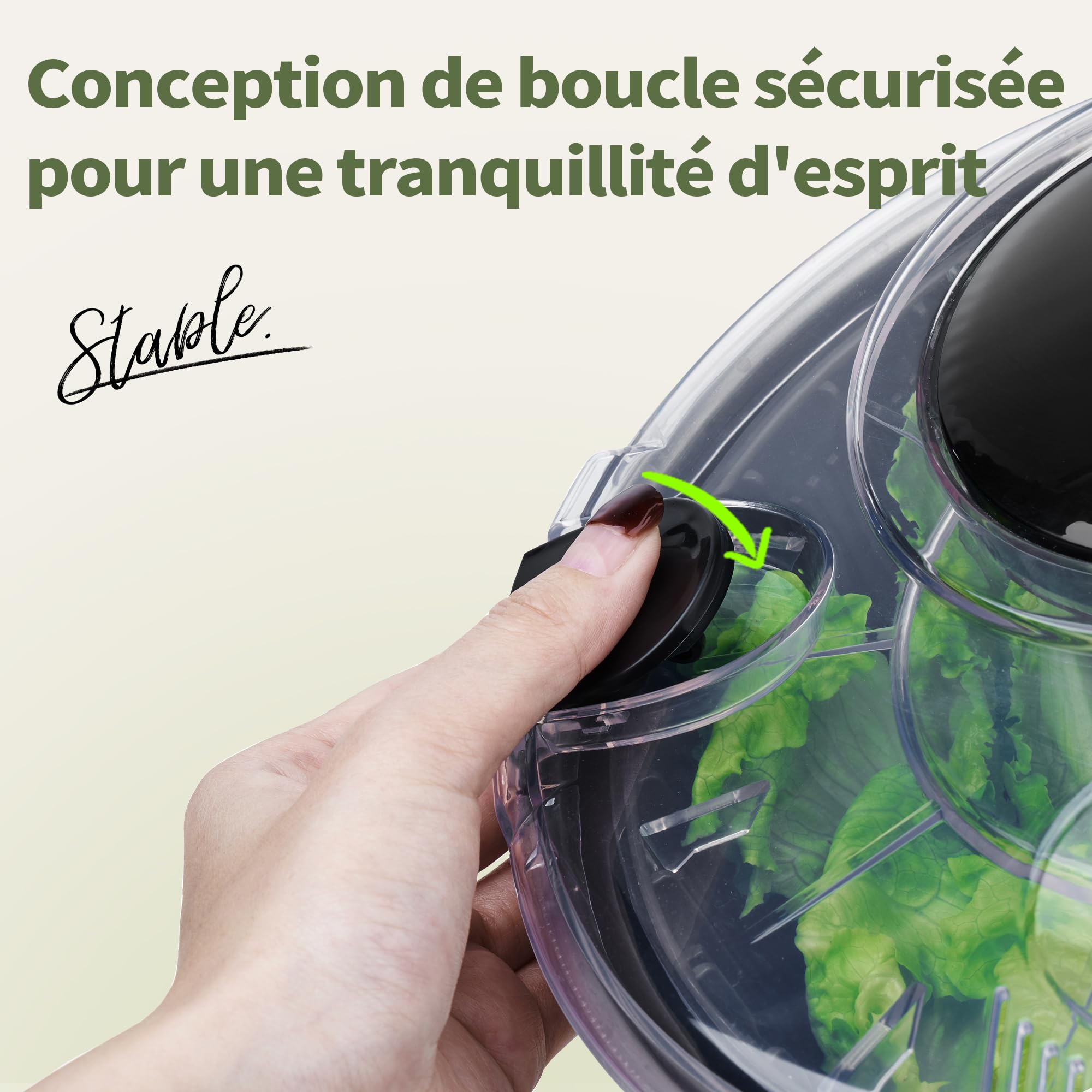 Grande Essoreuse à salade 4,5L en acier inoxydable 18/10 de haute qualité avec couvercle transparent, fond antidérapant - Salad Spinner avec mécanisme à manivelle - Sans BPA et passe au