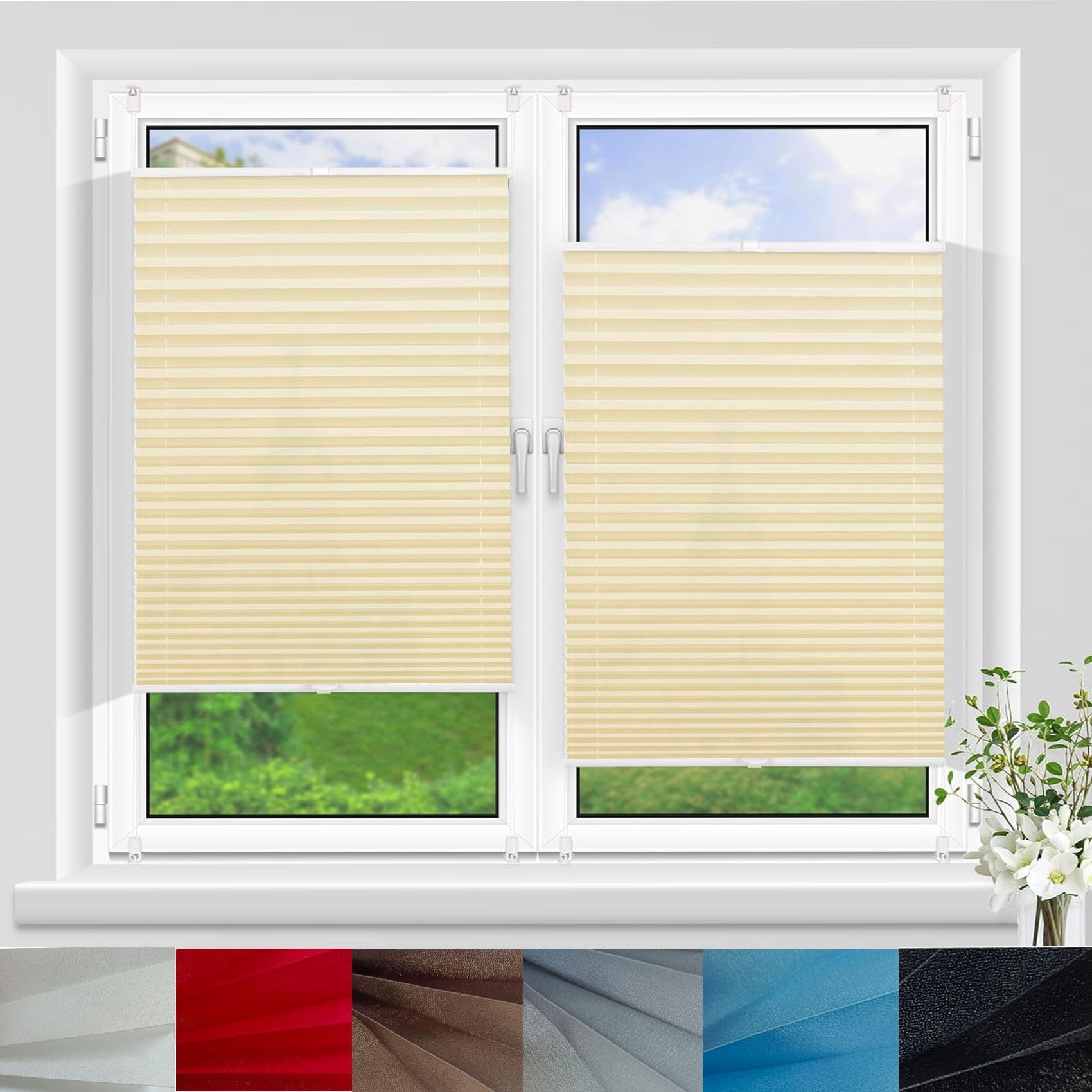 Stick on Blinds for Windows, 120 x 160 cm No Drill Stick on, Easy Fit Vertical Window Blind, Self Adhesive Blinds for Window Privacy Protection, Beige