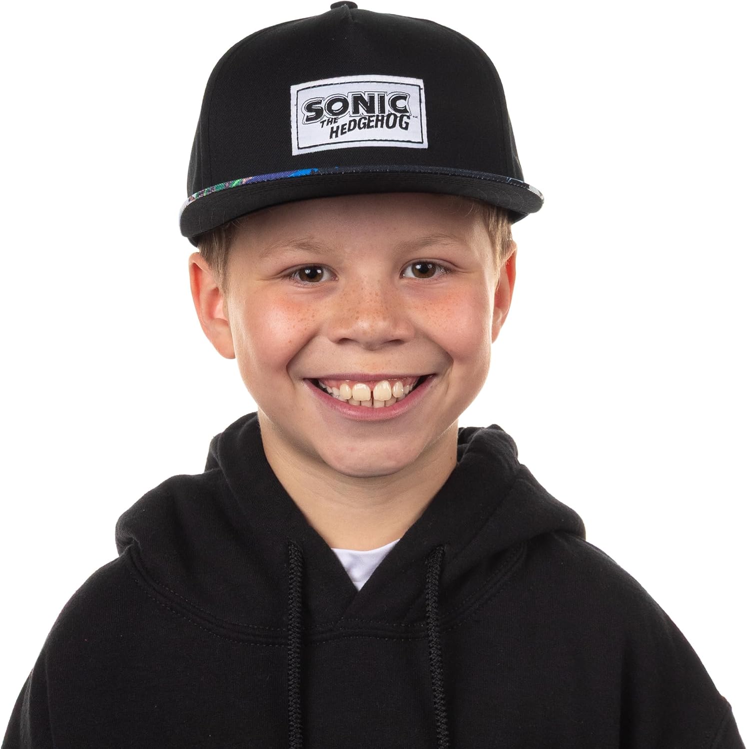 Bioworld Sonic the Hedgehog Boys' Flat-Brim Hat Angel Island Sublimated Snapback Adjustable OSFM Kids Baseball Cap Black