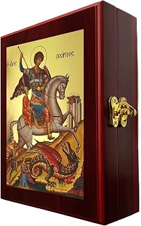 Needzo Saint George Orthodox Byzantine Icon Box Wall or Table Box, Gold Foil Icon 7 1/2 inch, Wall Hanging