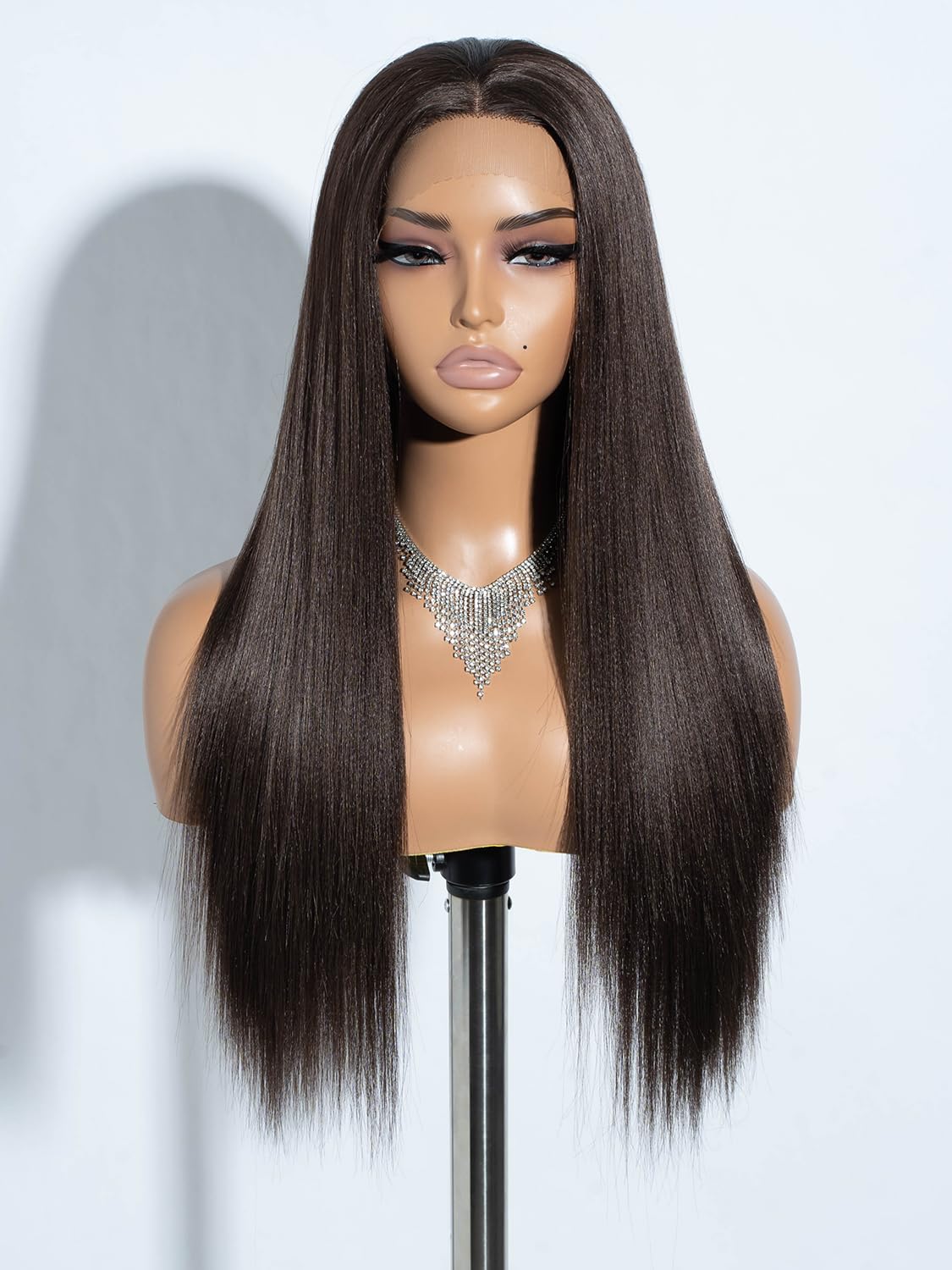 Joedir 13x4x4 Lace Frontal Wig Long Straight Free Parting Silk Base Lace Wigs 26 Inches Straight Wig Synthetic Lace Front Wigs for Women Daily Party Wear