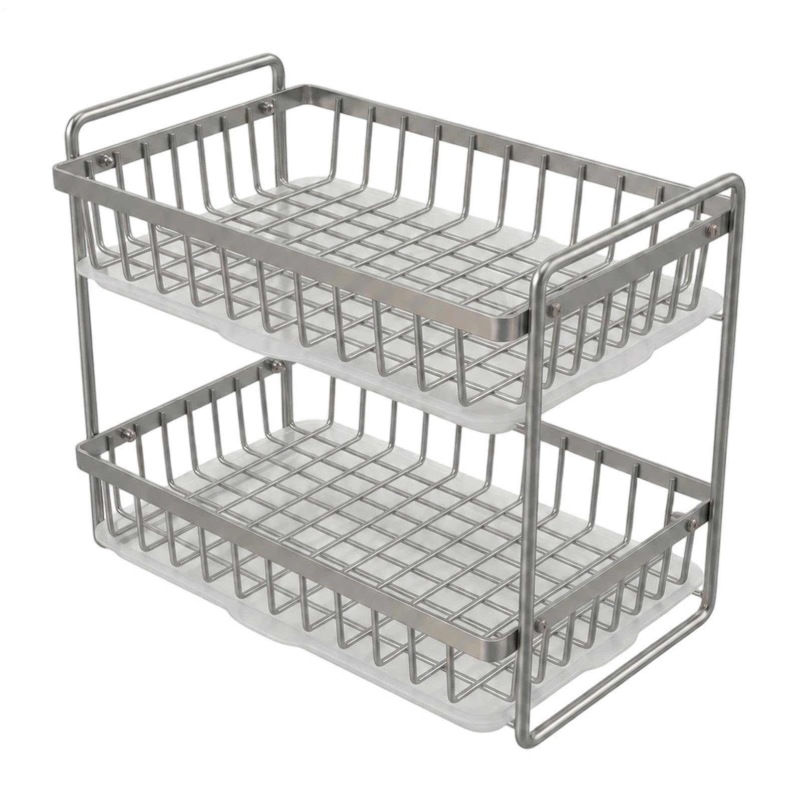 Escurridor de Tazas para Encimera Estante de Acero Inoxidable de Dos | con Bandeja de Antihumedad Organizador de Cocina para Vajilla de Encimera, Tazas de Café,