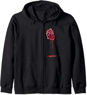 Black & Blue Goth / Emo Bleeding Heart - Distressed Zip Hoodie
