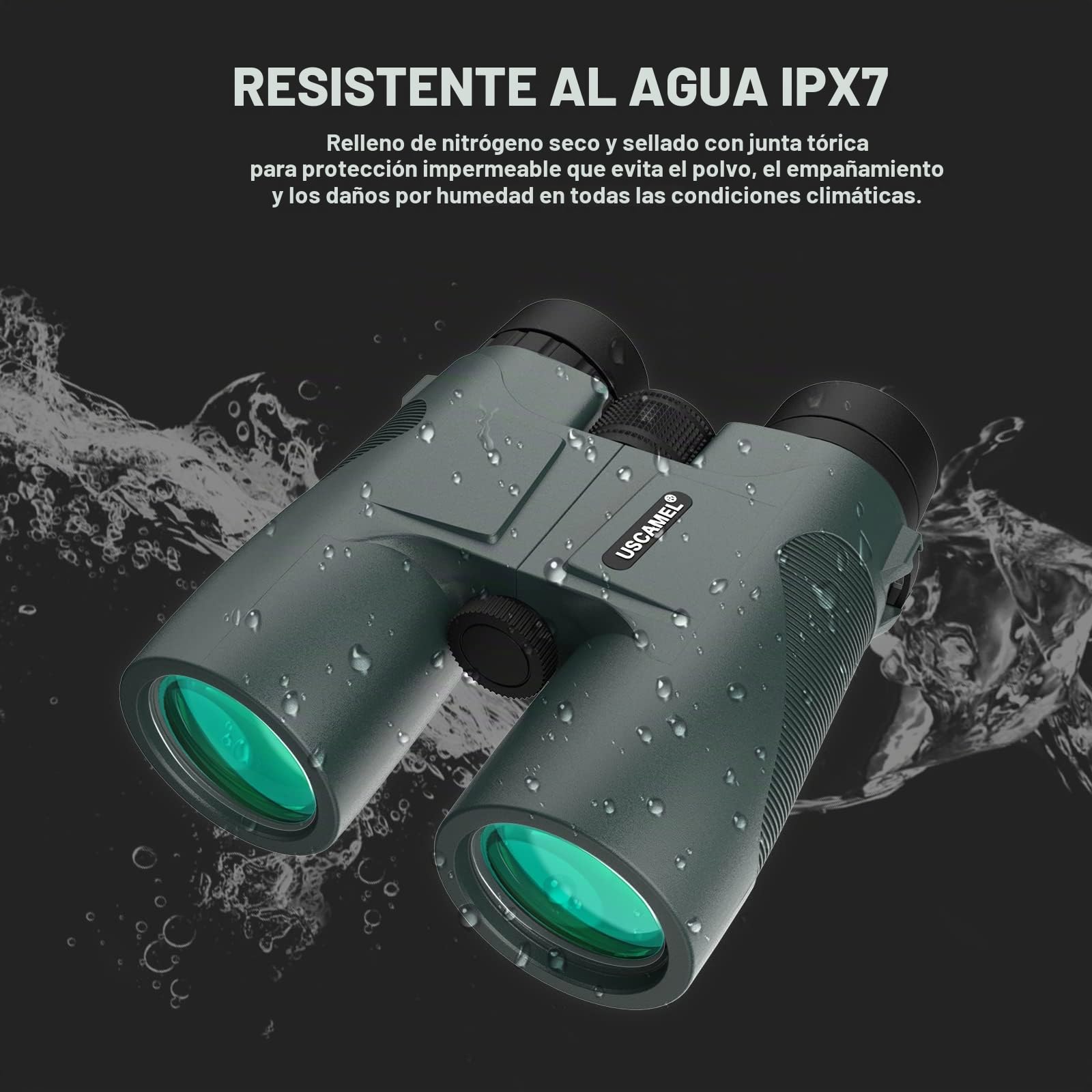 USCAMEL Prismáticos 10x42, de Gran Diámetro Resistentes al Agua, con Cuerpo de Espejo metálico, Película Verde, Alta Definición y Gran Potencia
