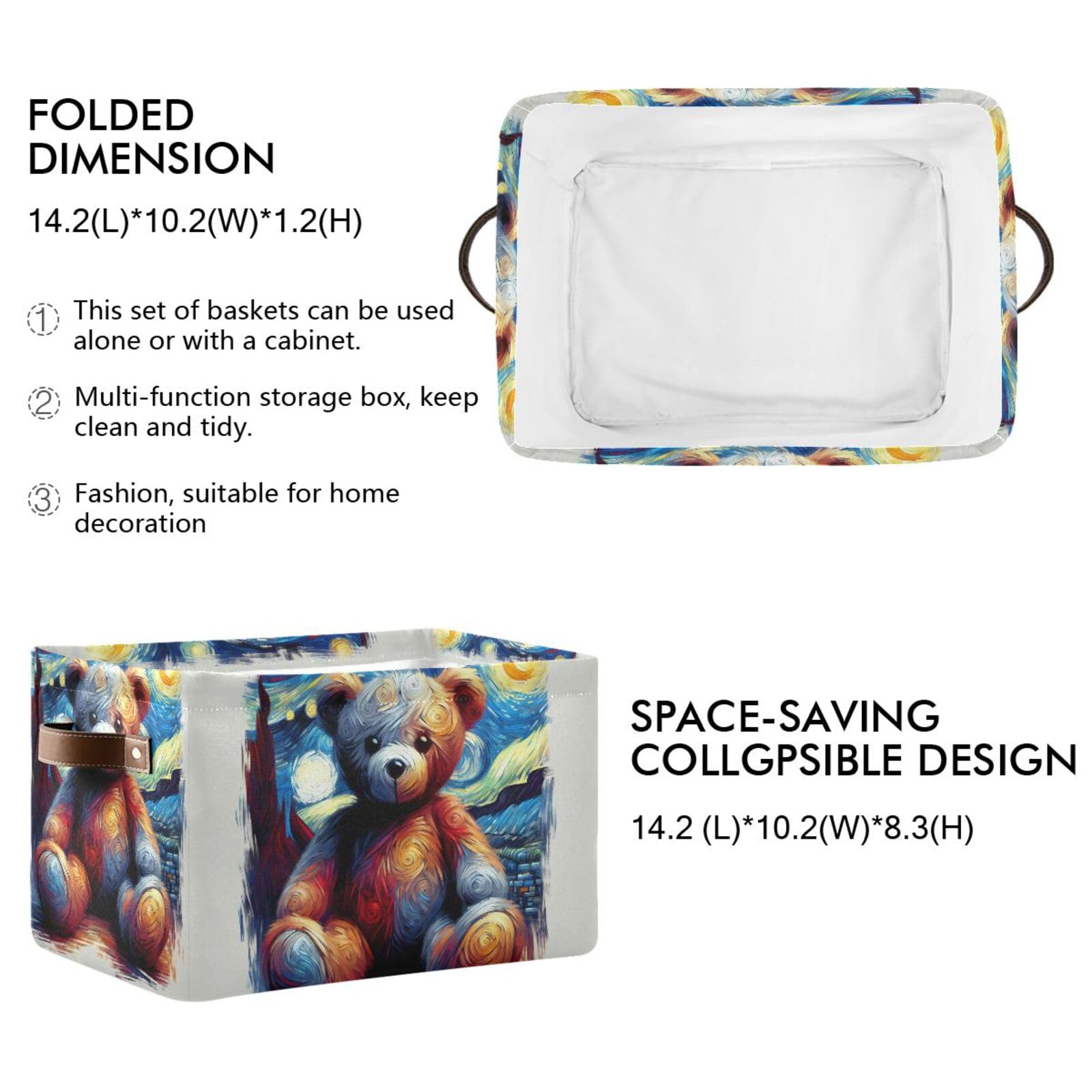 PaChyLuu Bear Storage Basket Bin Canvas Fabric Organizer Toys Basket with Handles for Home Office Nursery, Clothes, Gifts, 1 Pcs