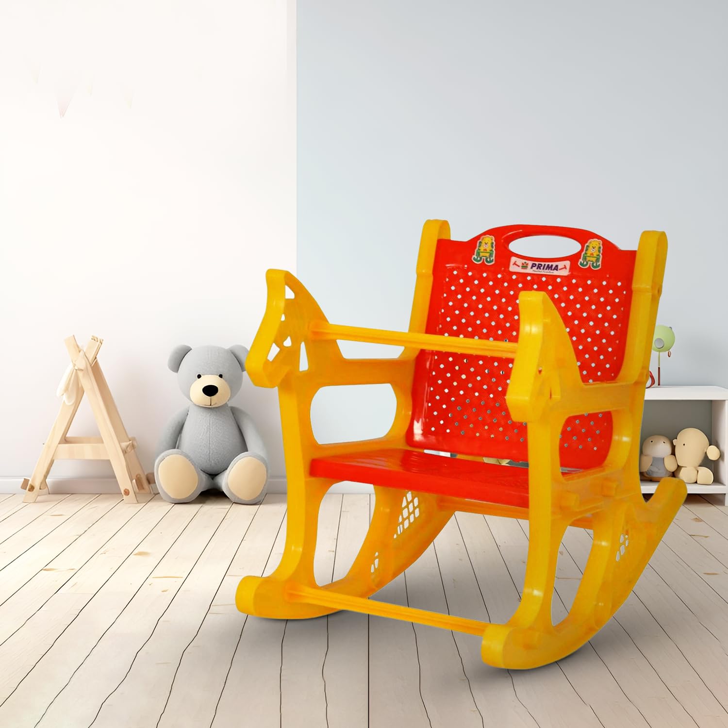 Prima Baby Rocking Plastic Chair for Kids, Toddlers, Rocker and Bouncer  with Backrest for Month to Years Age Kids(Red/Yellow)