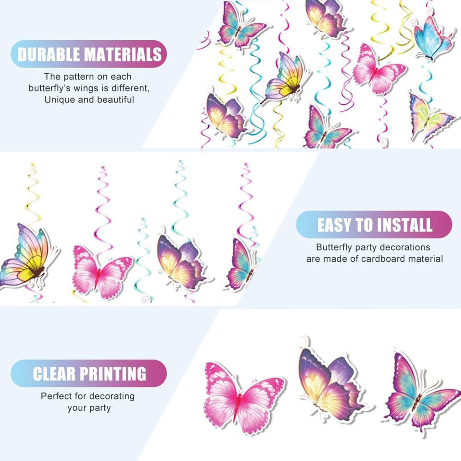 24 Pezzi Decorazioni Appese A Farfalla – Vortici Colorati In Cartone Per Feste A Tema Primaverile