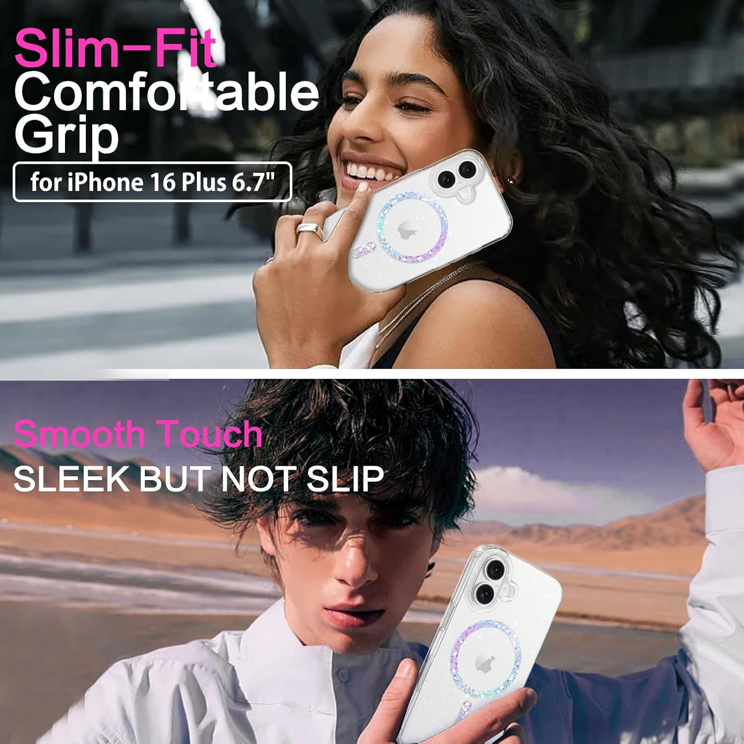 BENTOBEN Magnetic for iPhone 16 Plus Case, Clear Crystal Glitter 16Plus Phone Case Compatible with MagSafe, Shockproof Sparkly Cute Women Girl Cover for iPhone 16Plus 6.7 inch, Clear Bling Glitter - Image 6